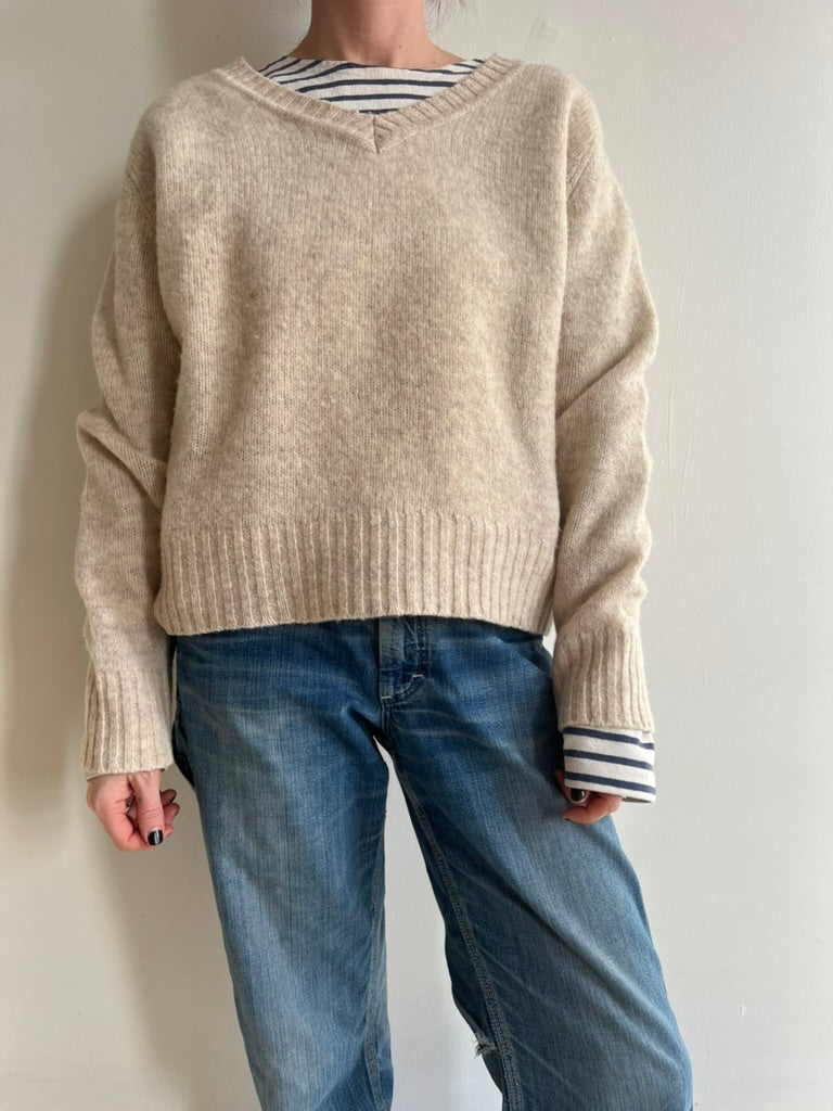 Oatmeal Vneck Wool Sweater