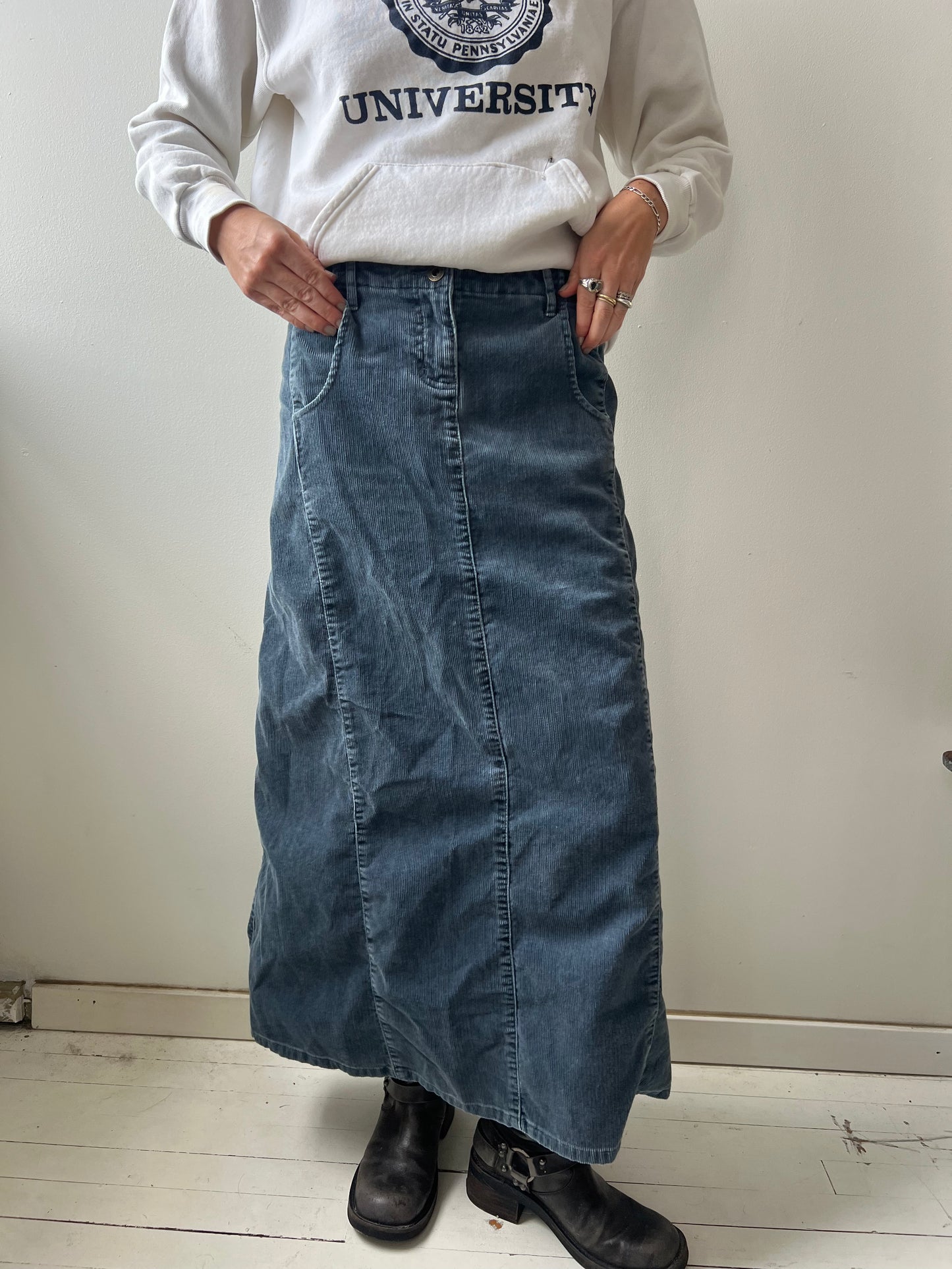 Faded Blue Corduroy Long Skirt