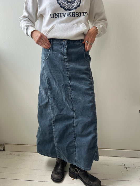 Faded Blue Corduroy Long Skirt
