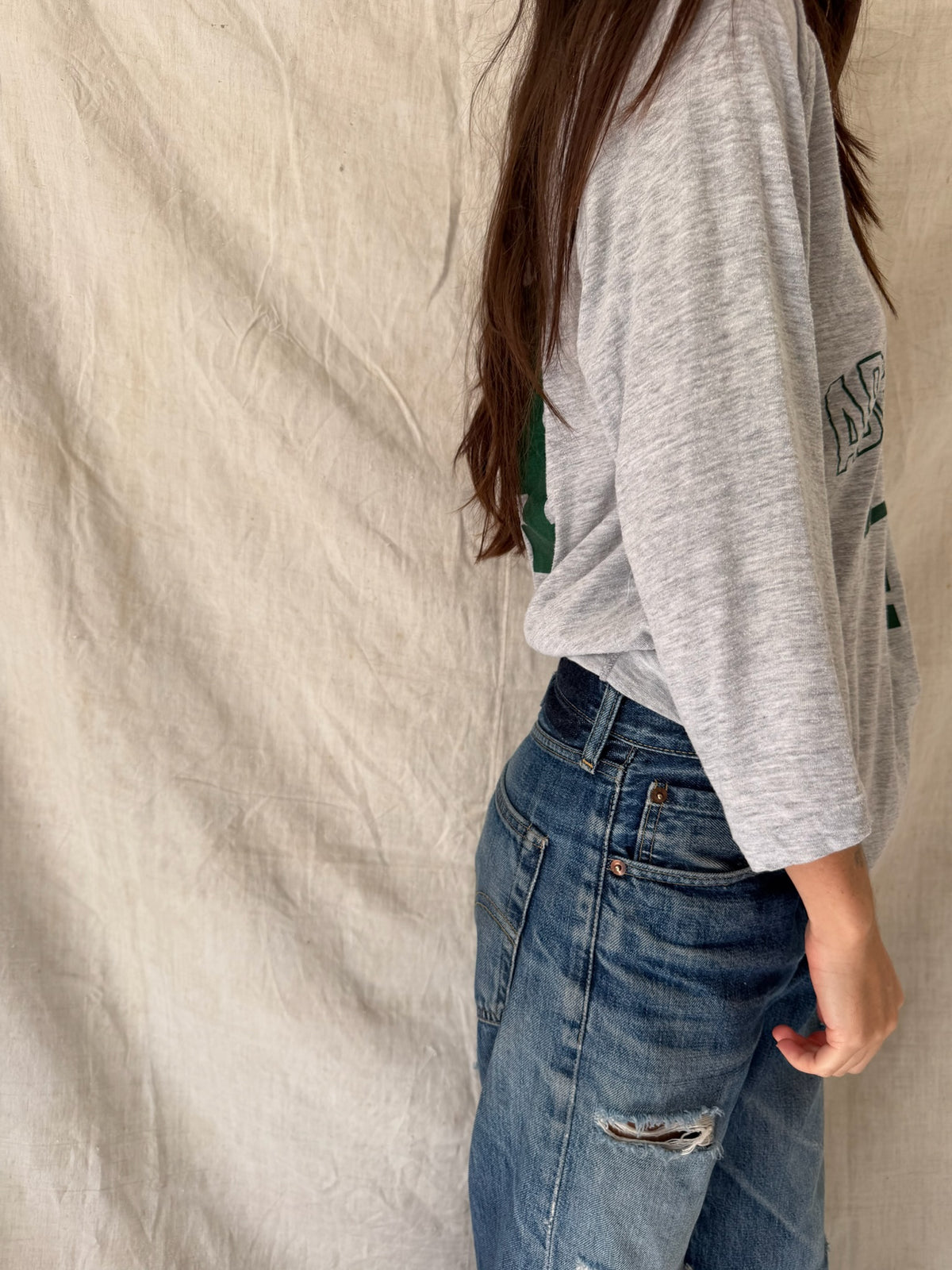 Thin Grey + Green Baseball 3/4 Length Sleeve