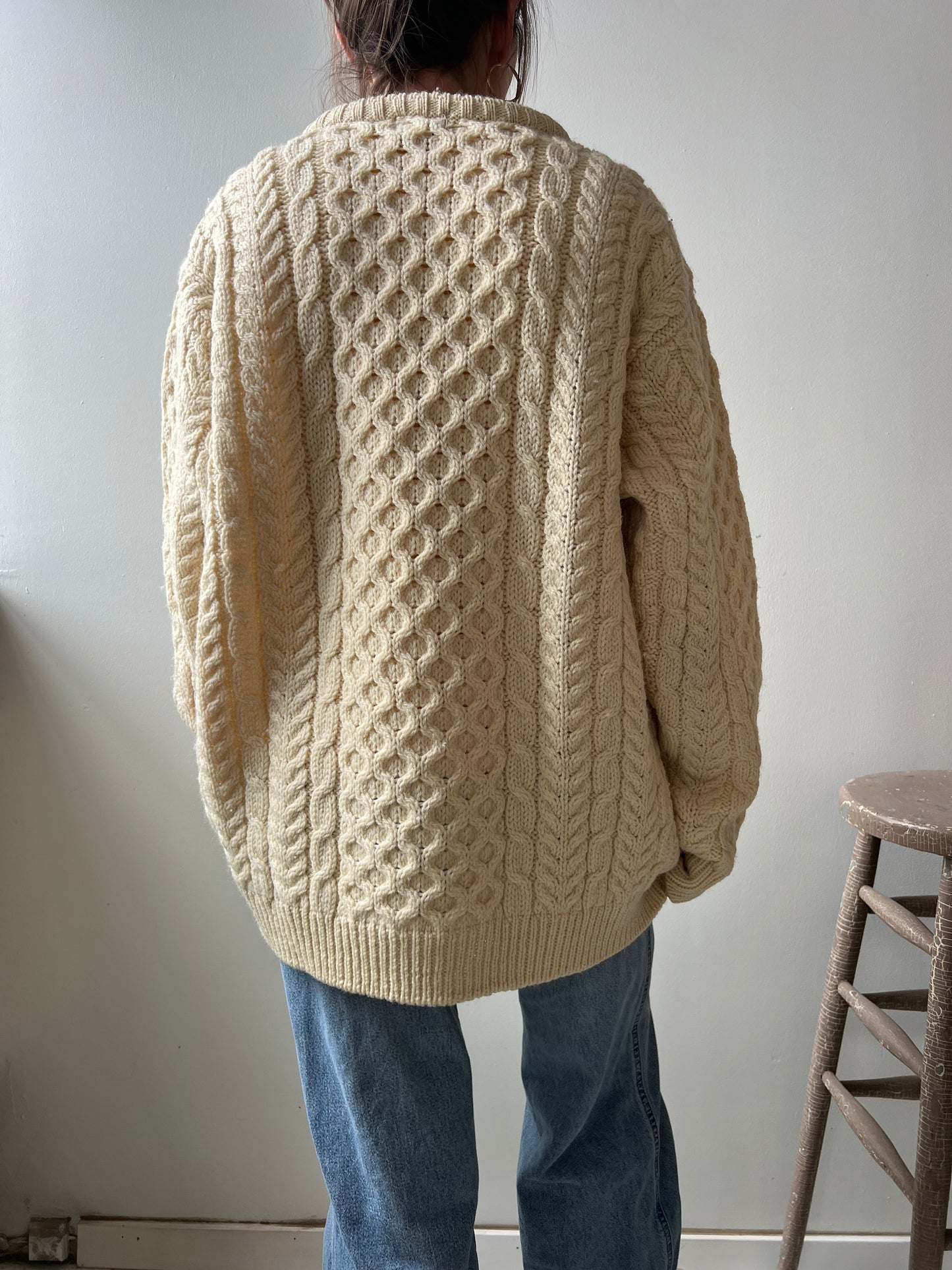LL Bean Cream Fisherman Wool Sweater