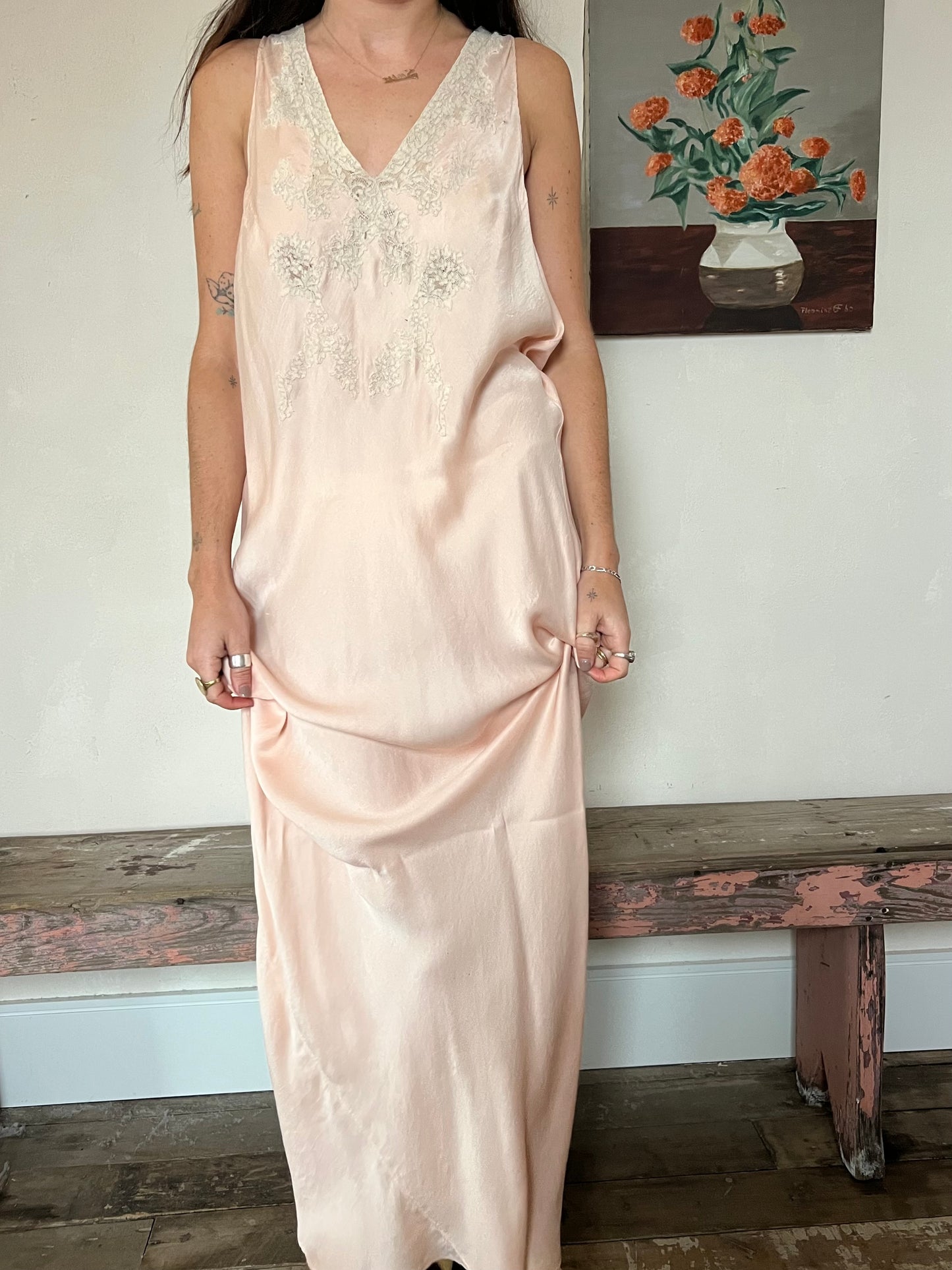 1940s Light Pink Silk Slip Dress