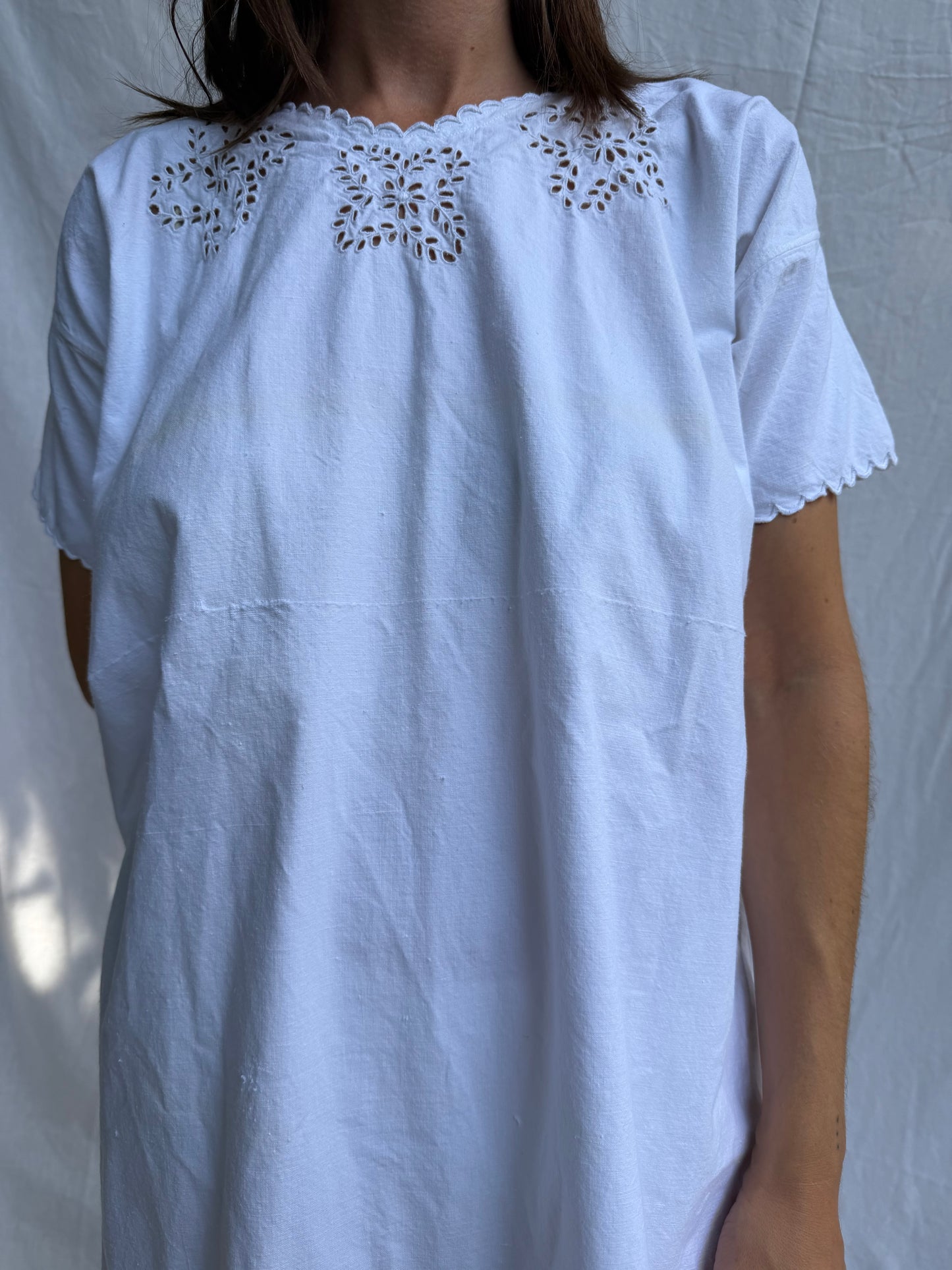 Antique Italian White Cotton T-shirt Smock