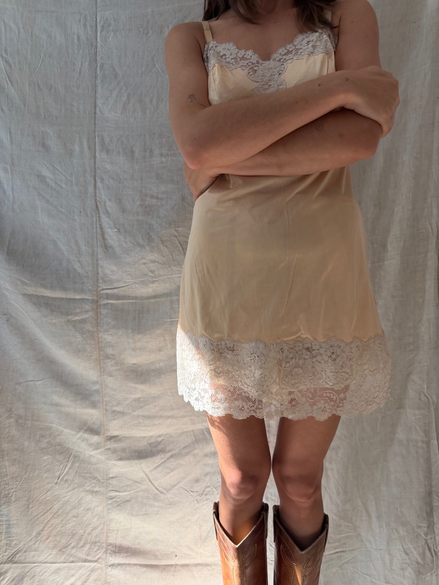 Nylon Peach Slip Dress