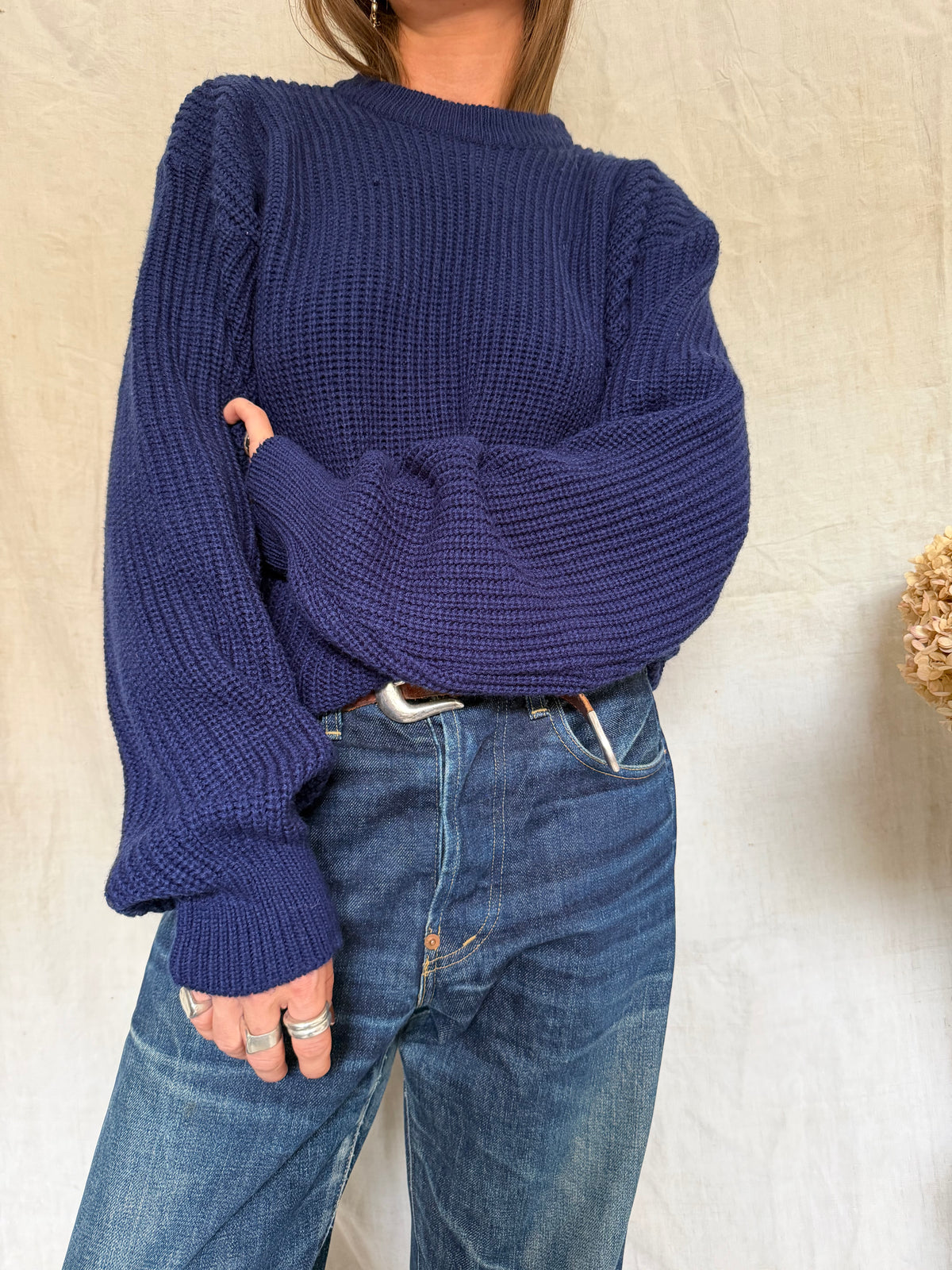 Navy Ribbed Acrylic Sweater