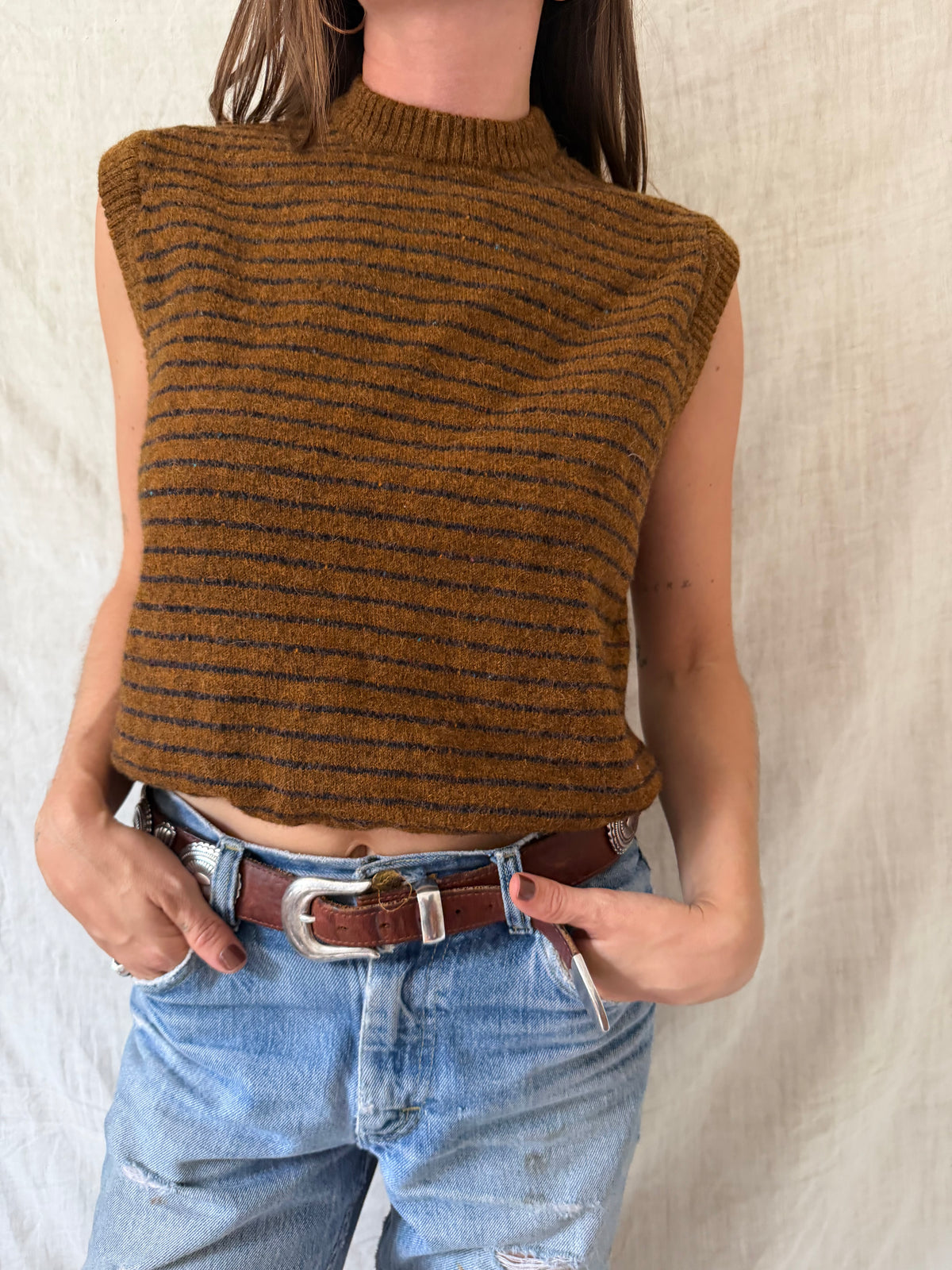 Ochre and Navy Striped Vest