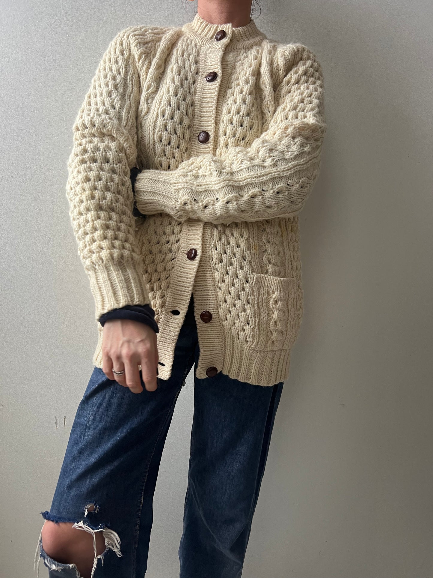 Cream Irish Wool Fisherman Cardigan
