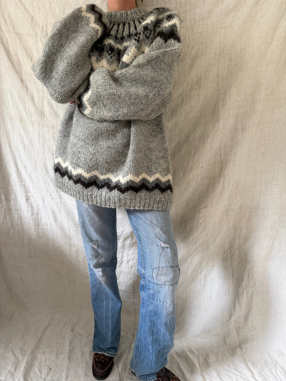 Brown and Grey Icelandic Wool Sweater