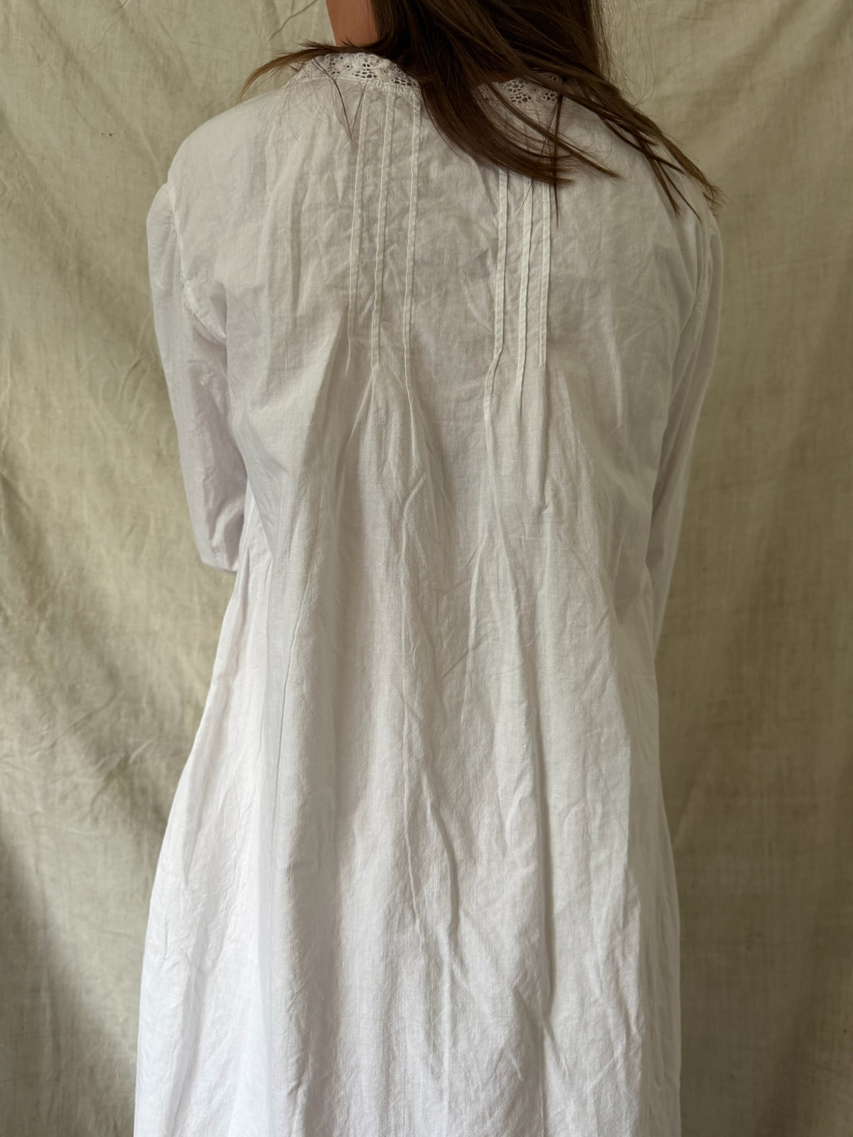 Antique Cotton Eyelet Trim Smock