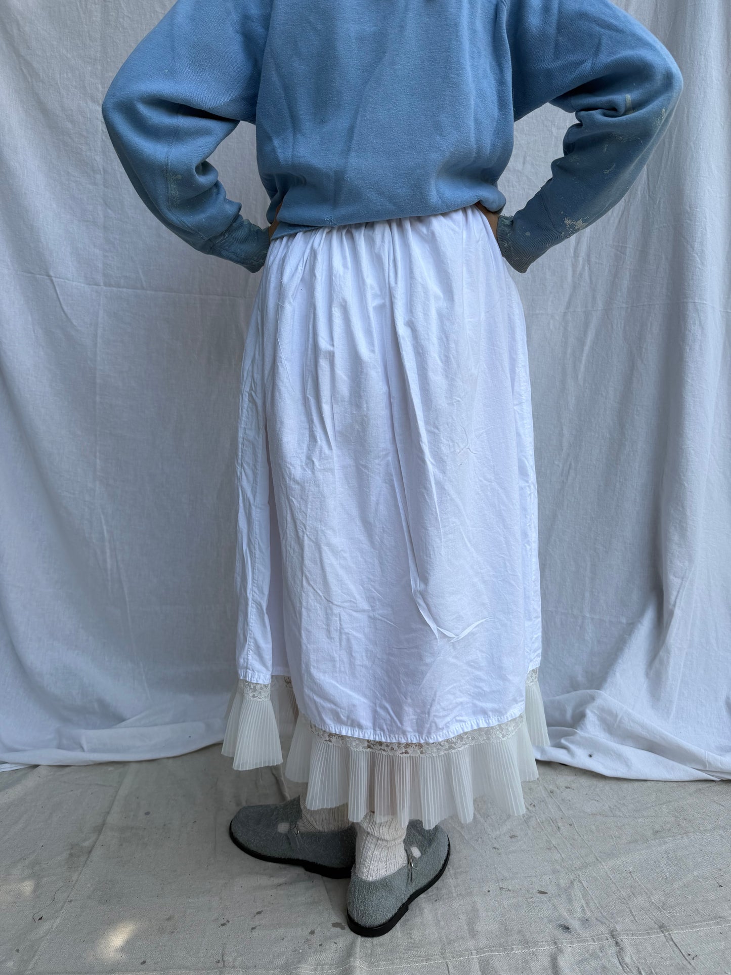 Antique Italian Cotton Skirt with Sheer Ruffle Trim