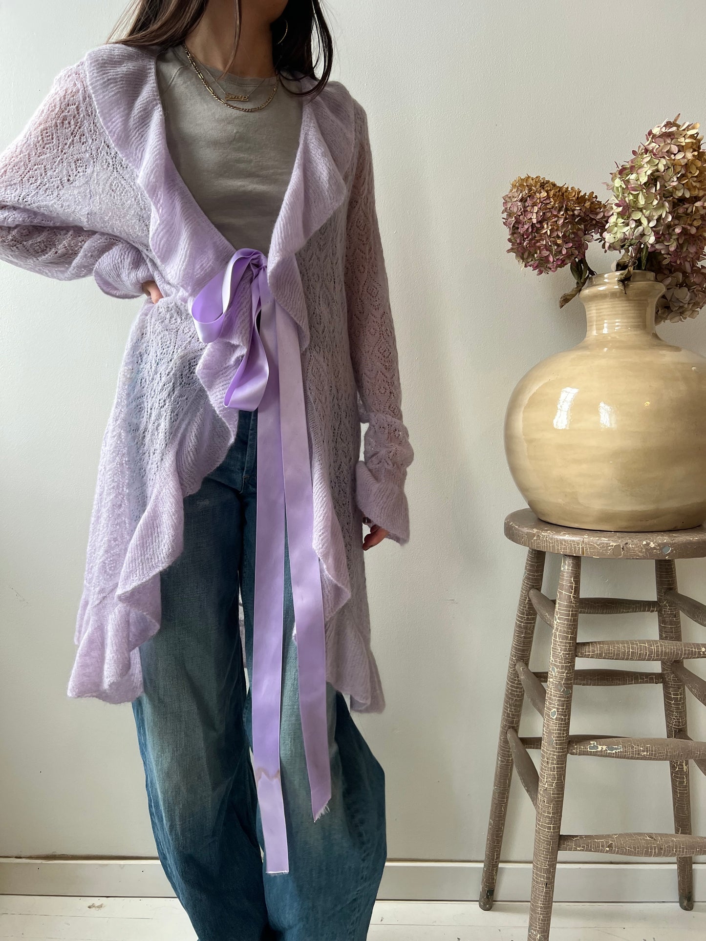 Lavender Ruffled Mohair Cardigan