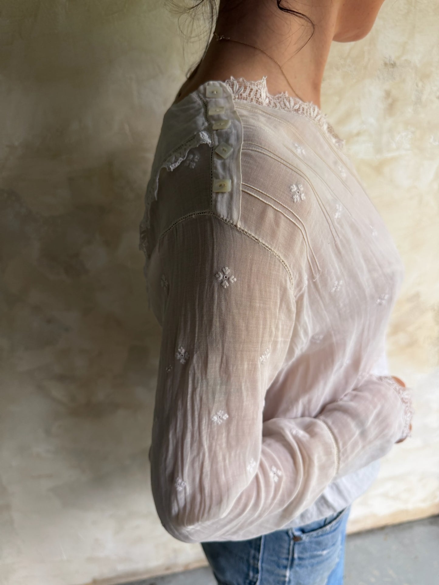 Edwardian White Floral Embroidered Blouse