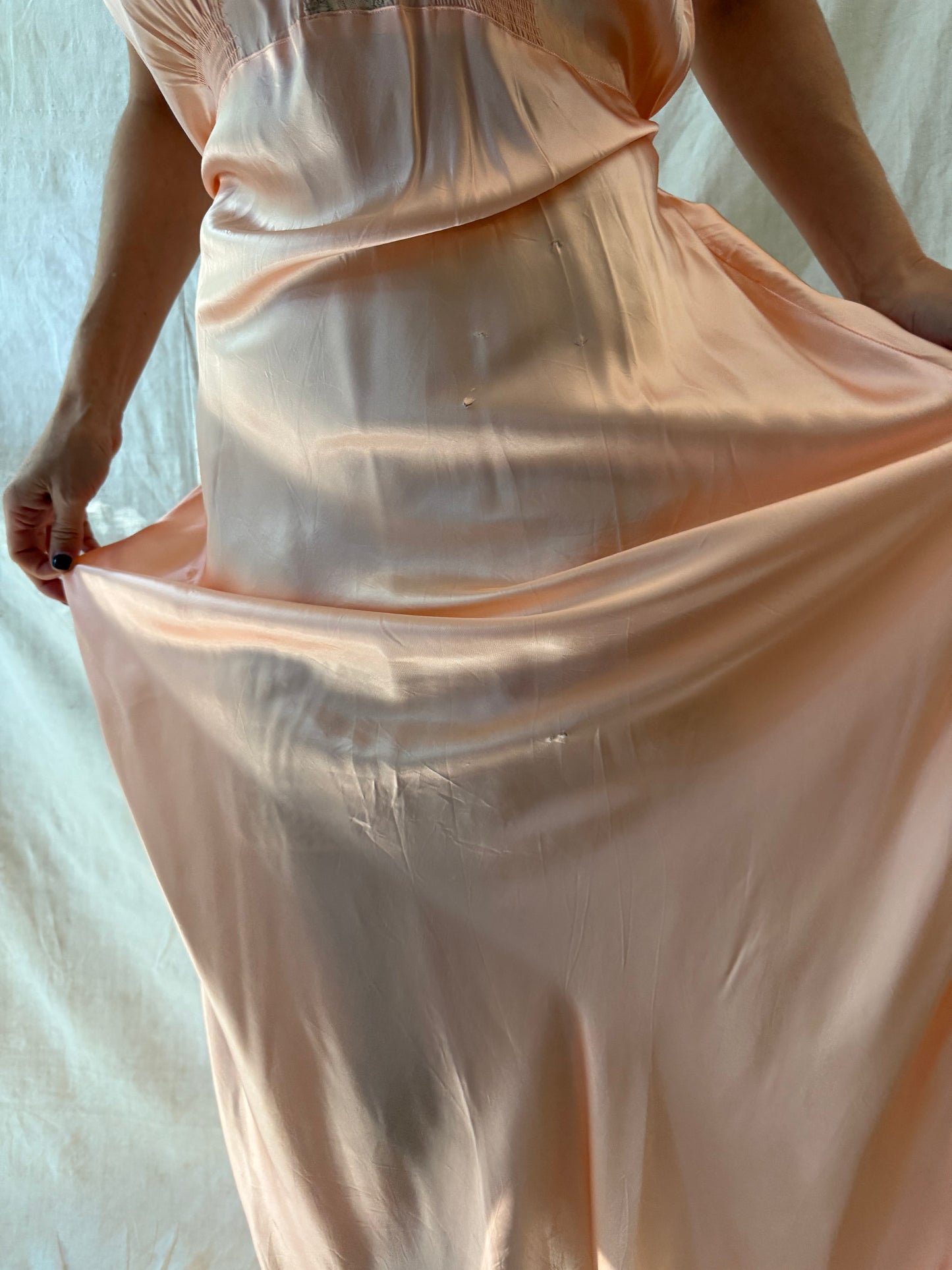 Ruffle Satin Peach Slip Dress
