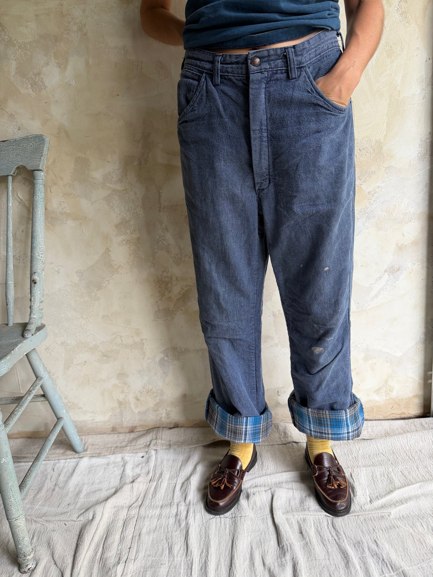 Plaid Flannel Lined Denim Pants