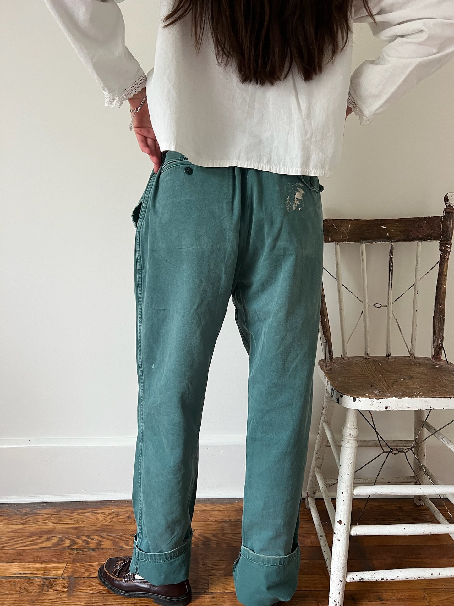 Faded Green Cotton Trouser