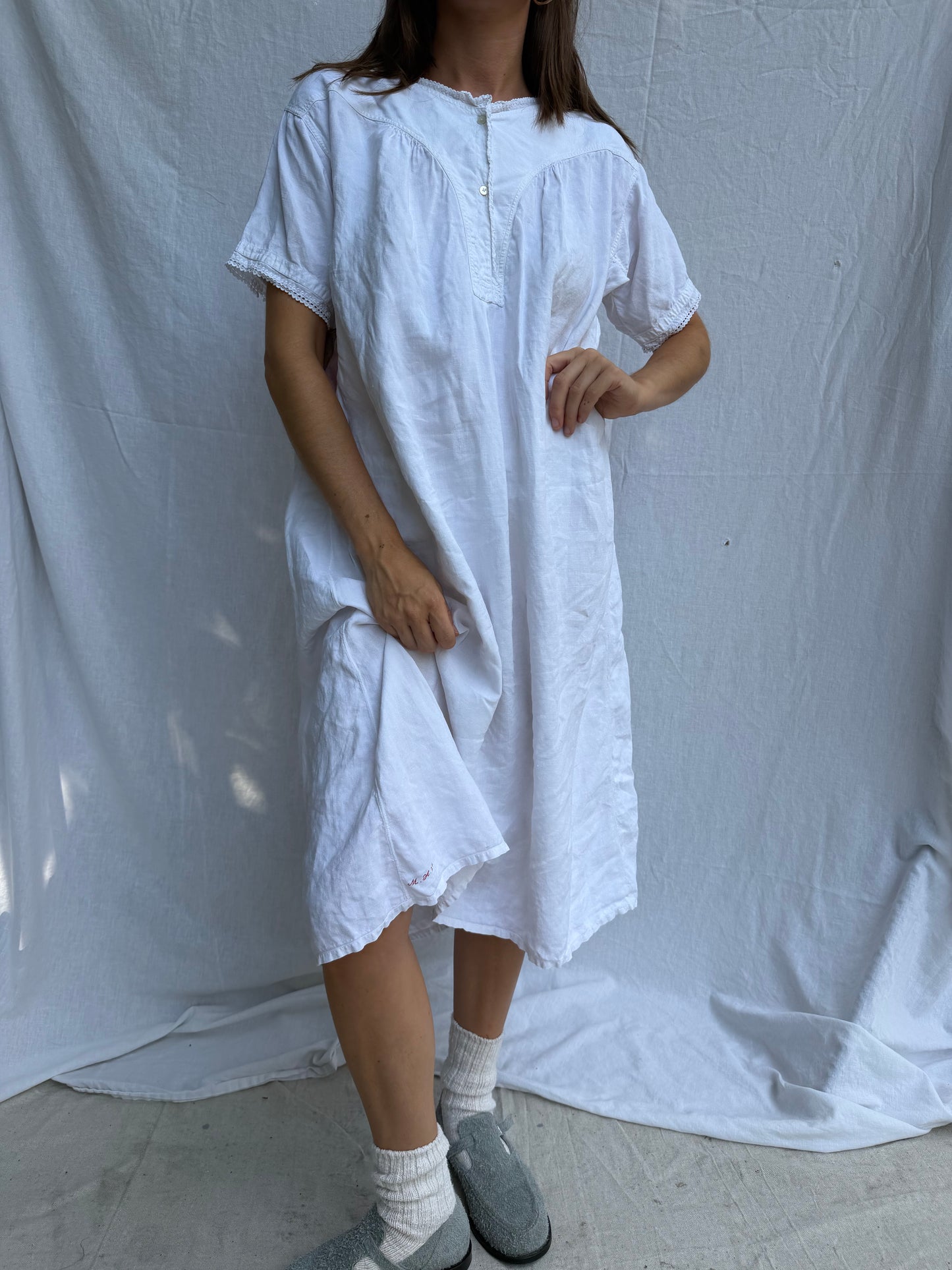 Antique Italian White Linen Smock