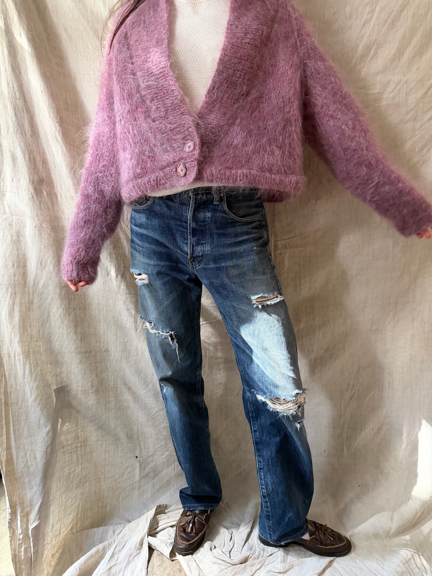 Cropped Magenta Mohair Cardigan