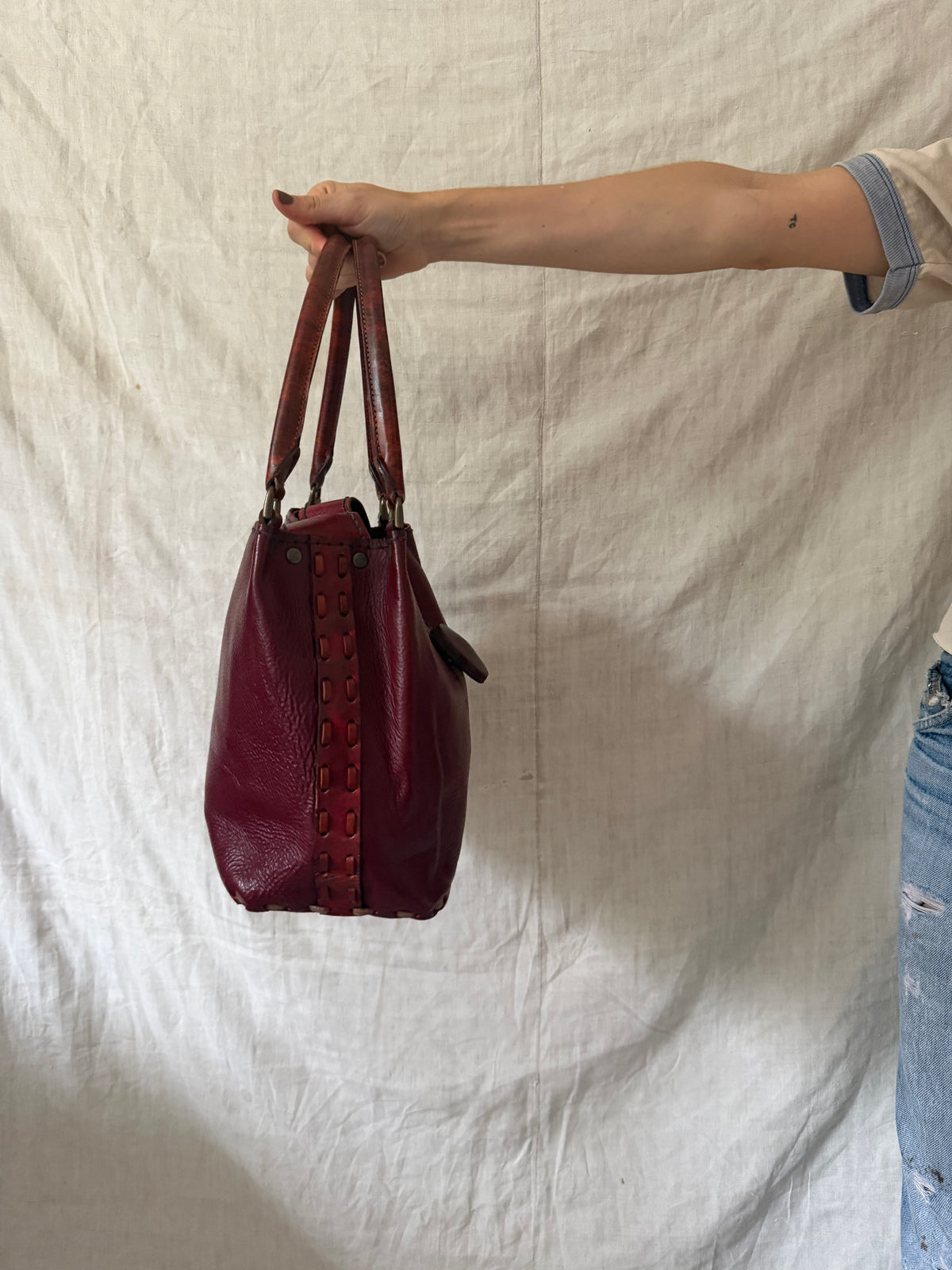 Stitched Burgundy Handbag