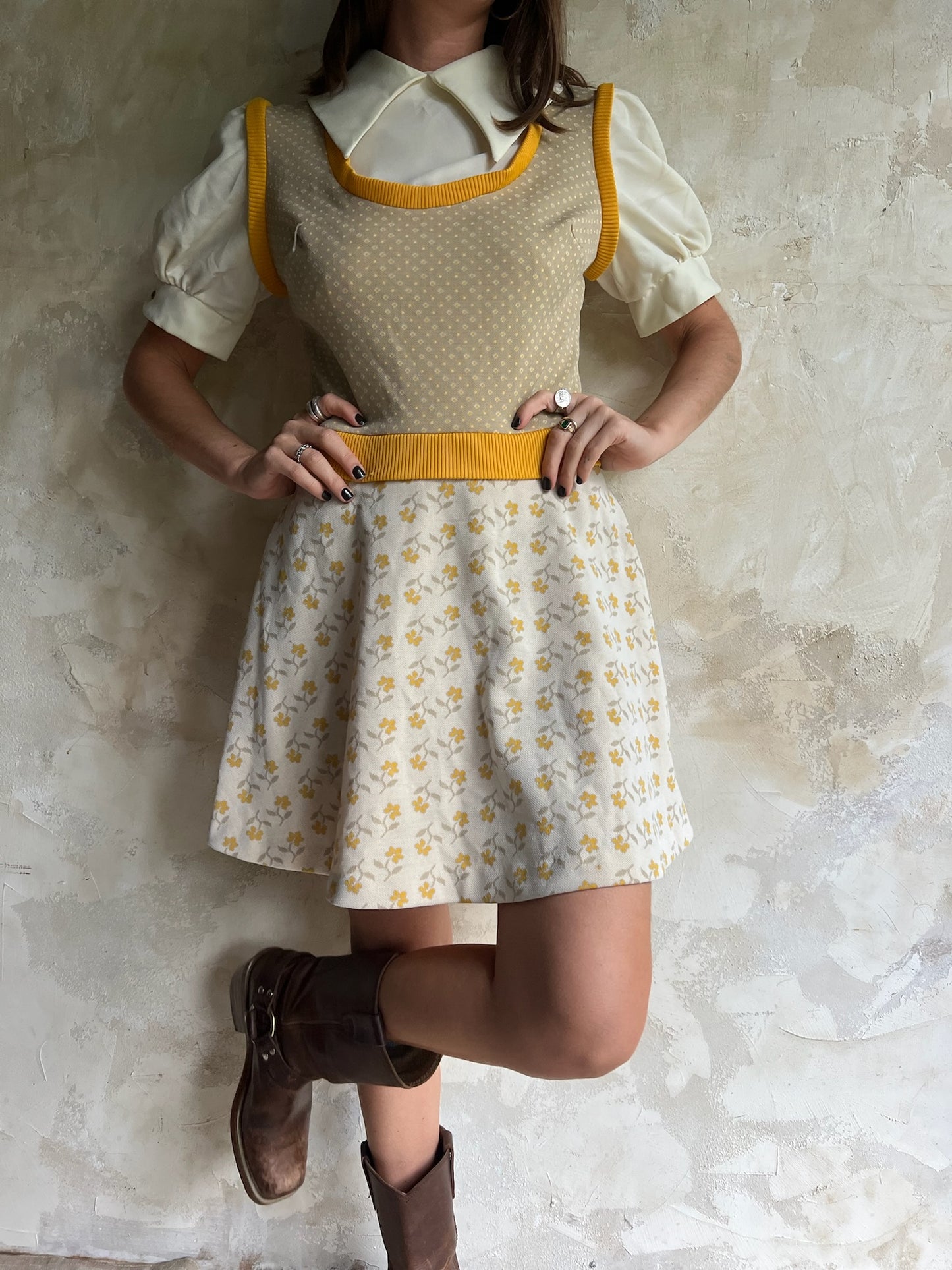 Yellow 70s Floral Dress