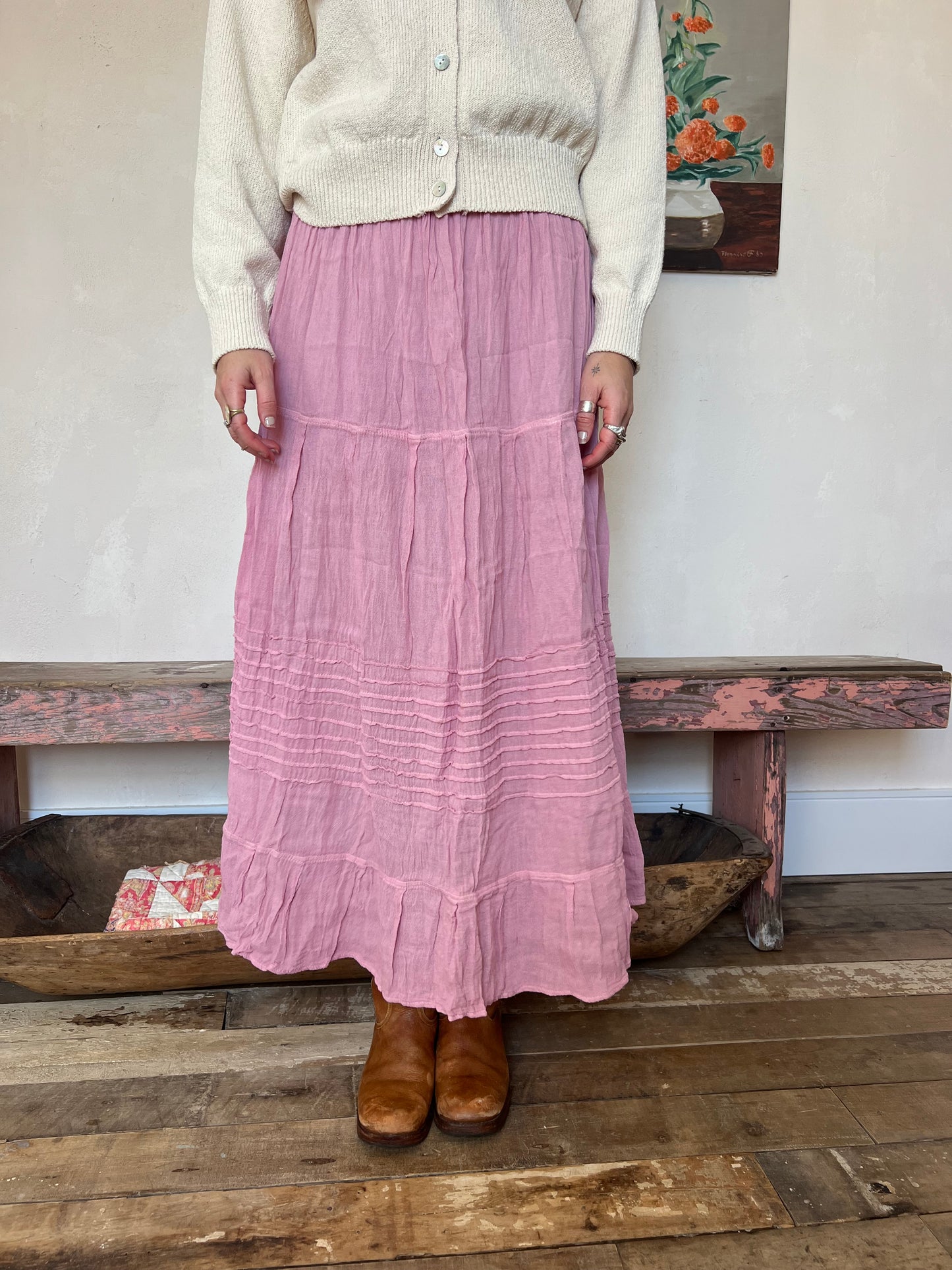 Oaxacan Cosmo Pink Long Cotton Skirt
