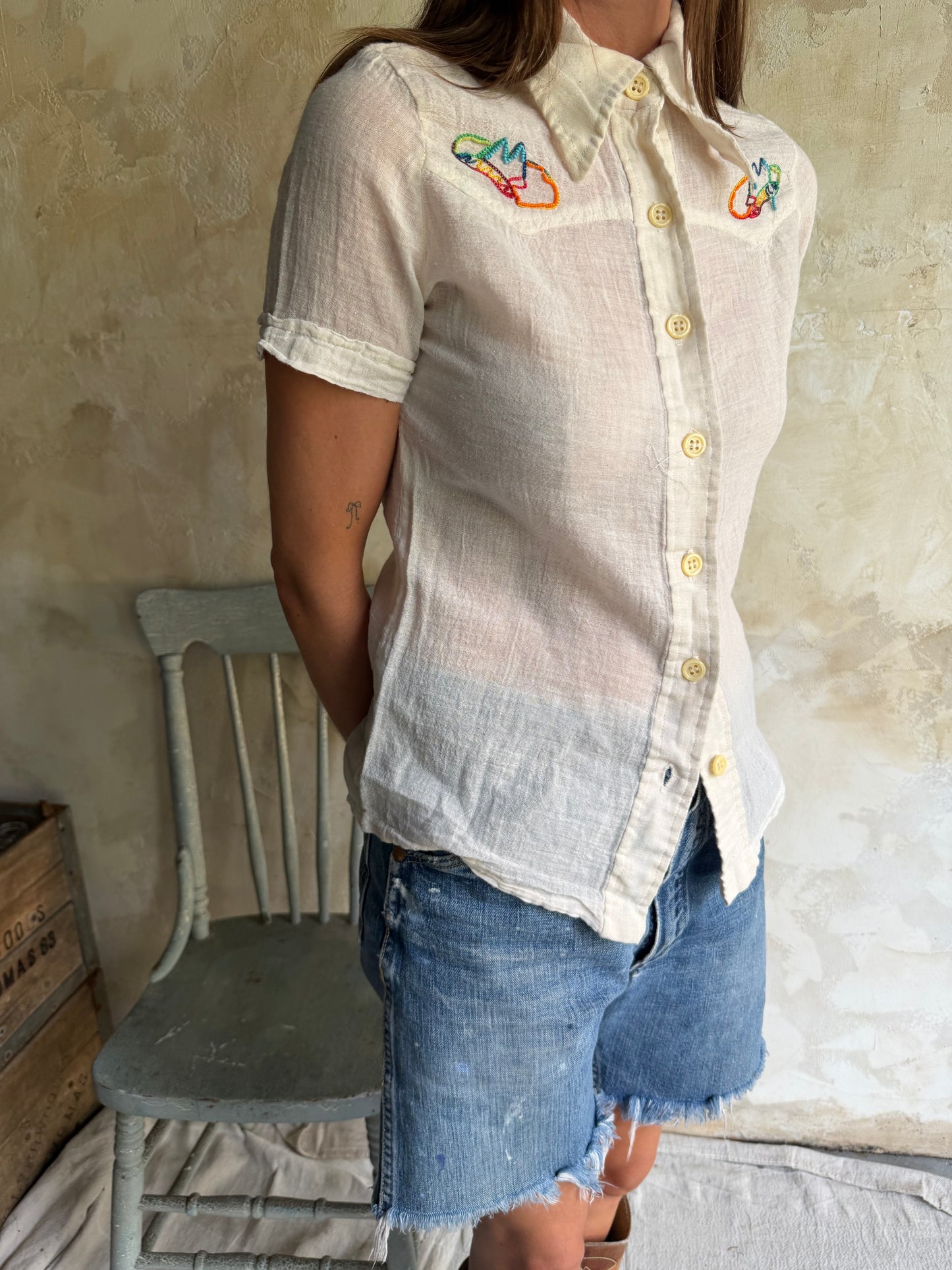 Gauzy Cotton Button Up Top