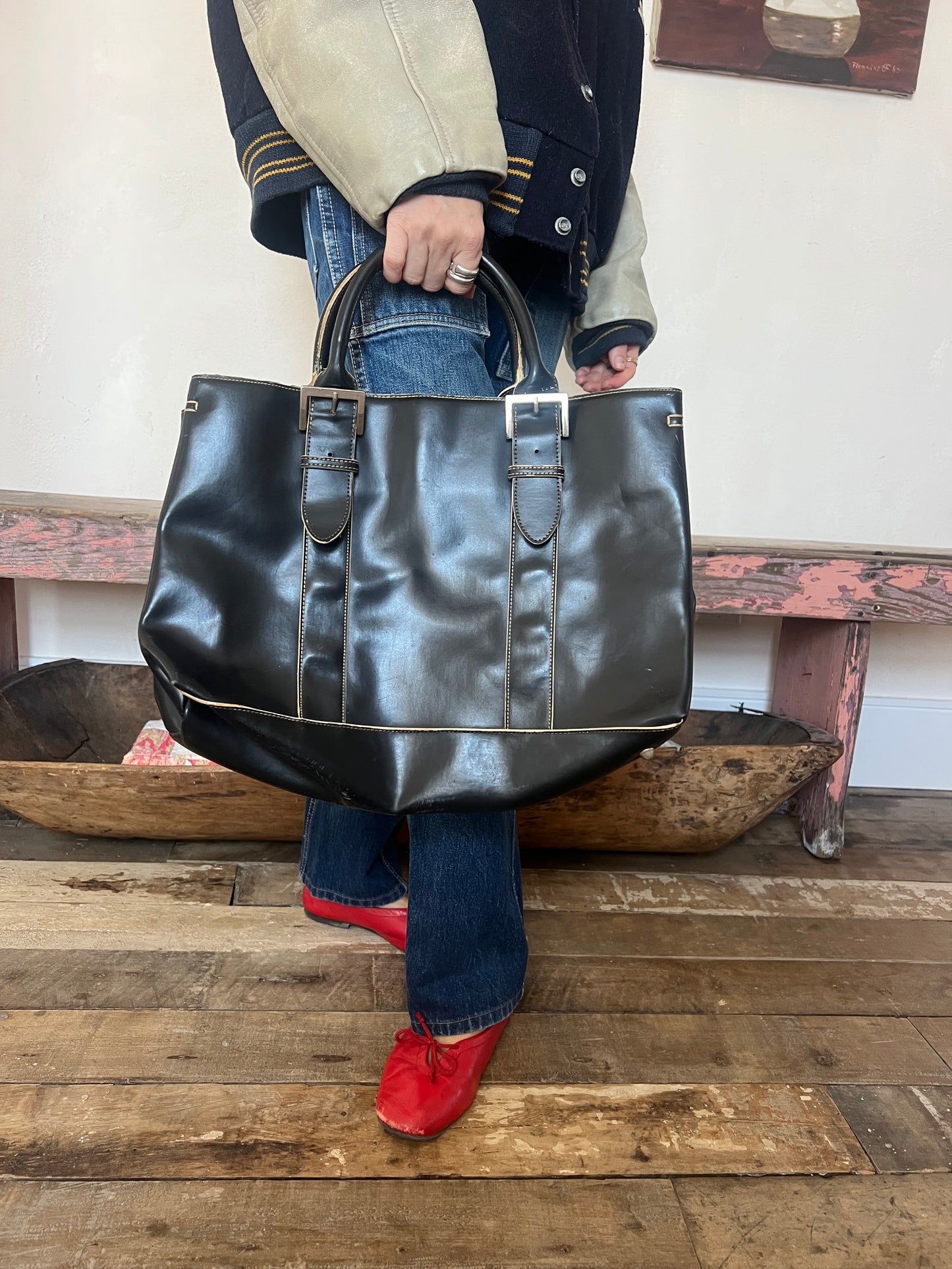 Black Bag w Cream Stitching