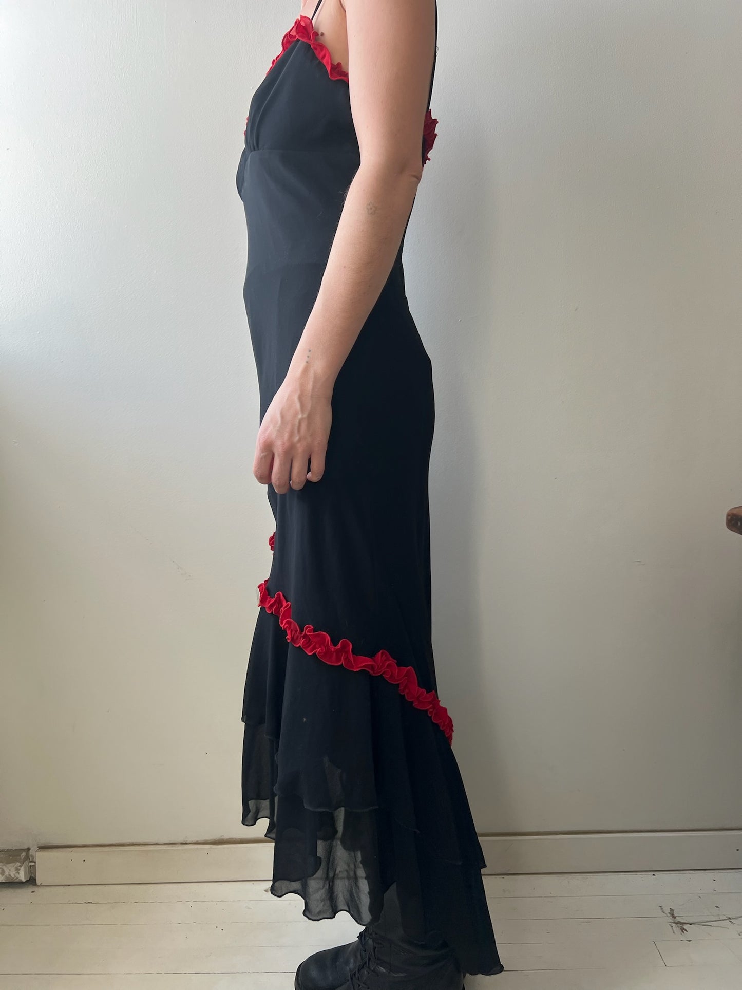 Black + Red Ruffled Dress