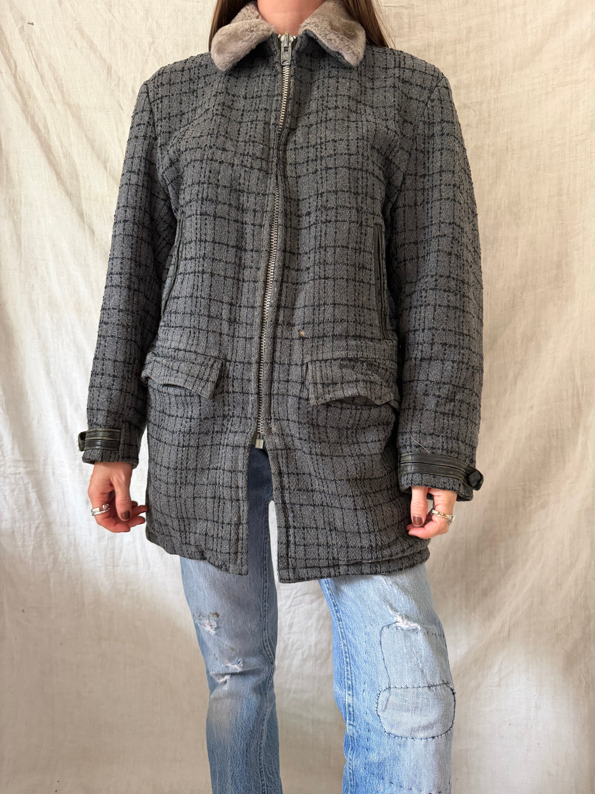 Grey Wool Zip-up Jacket