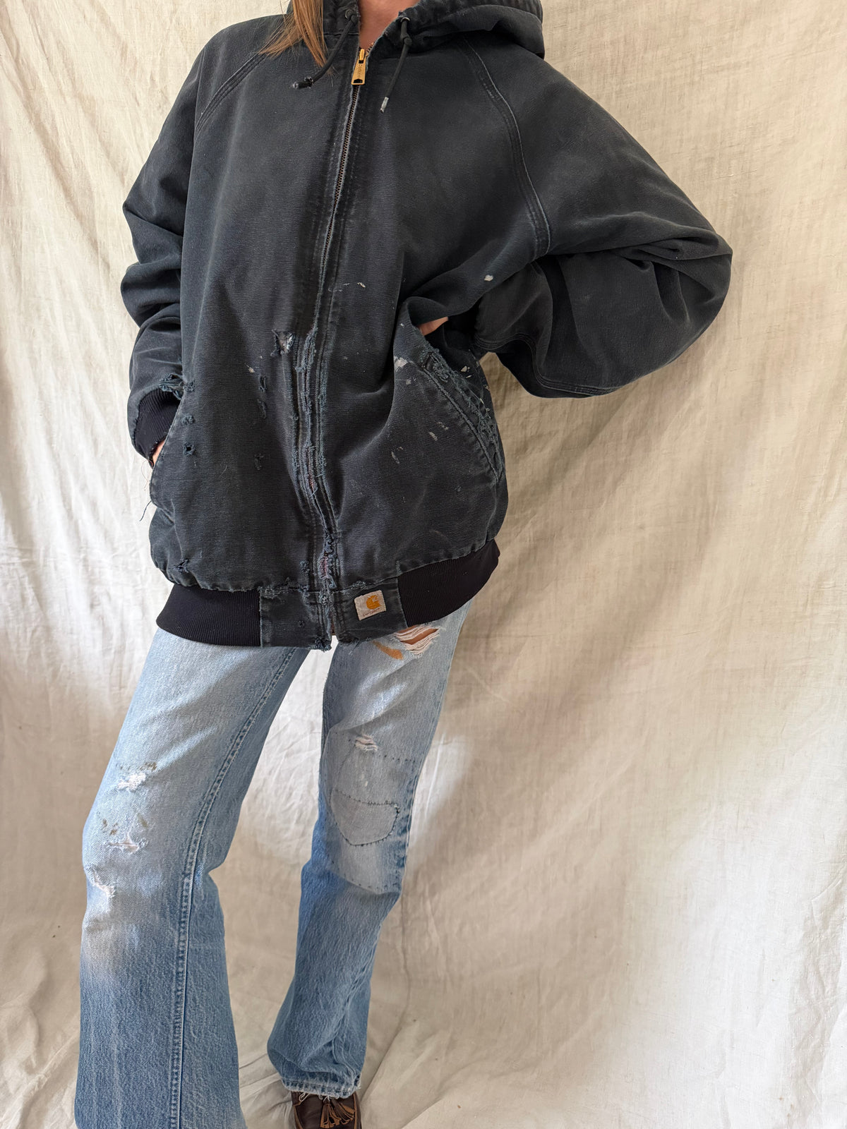 Black Shredded Carhartt Hooded Jacket