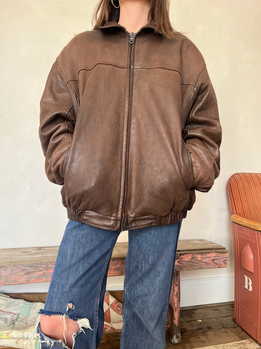 Chocolate Brown Leather Bomber
