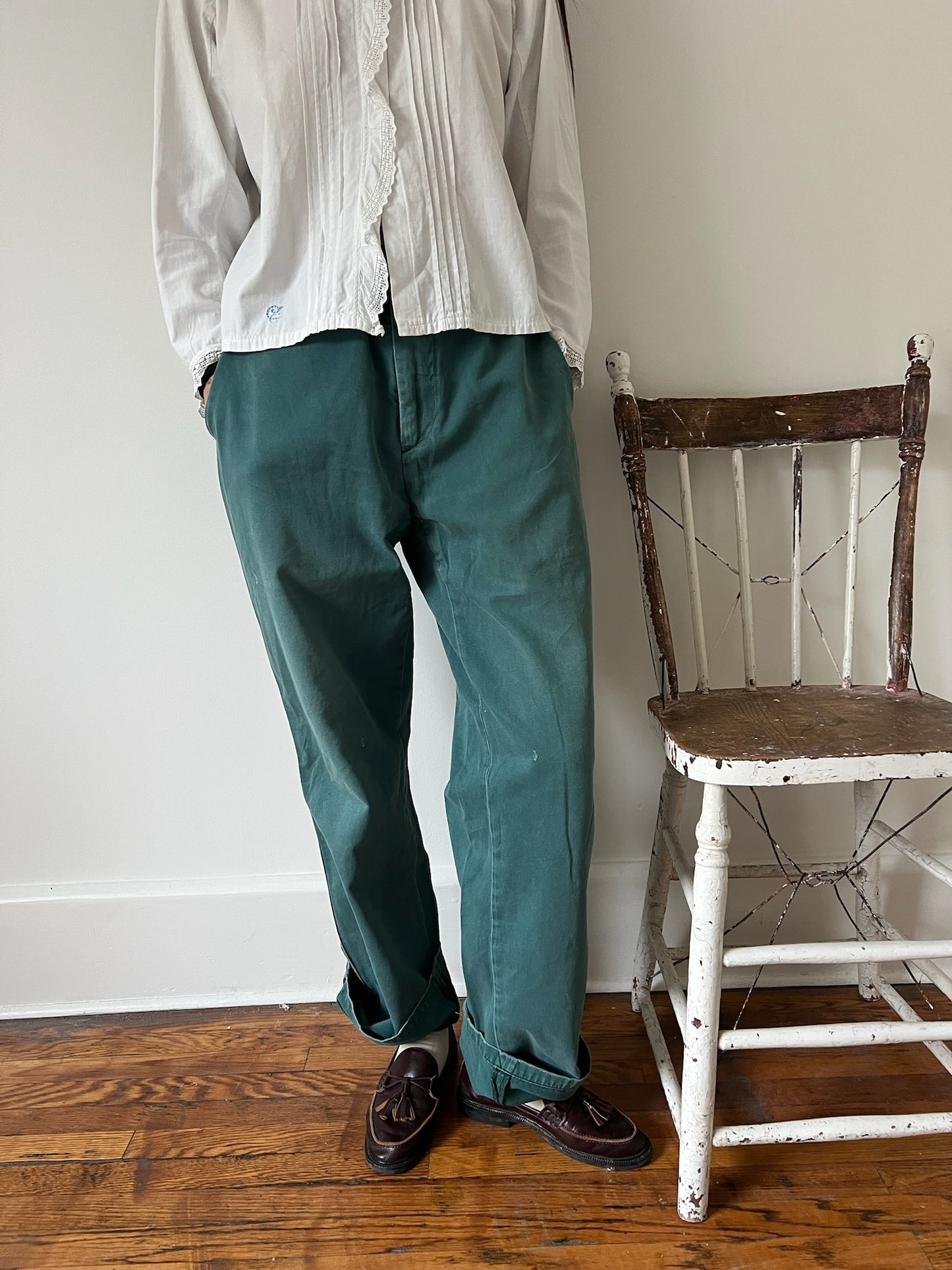 Faded Green Cotton Trouser