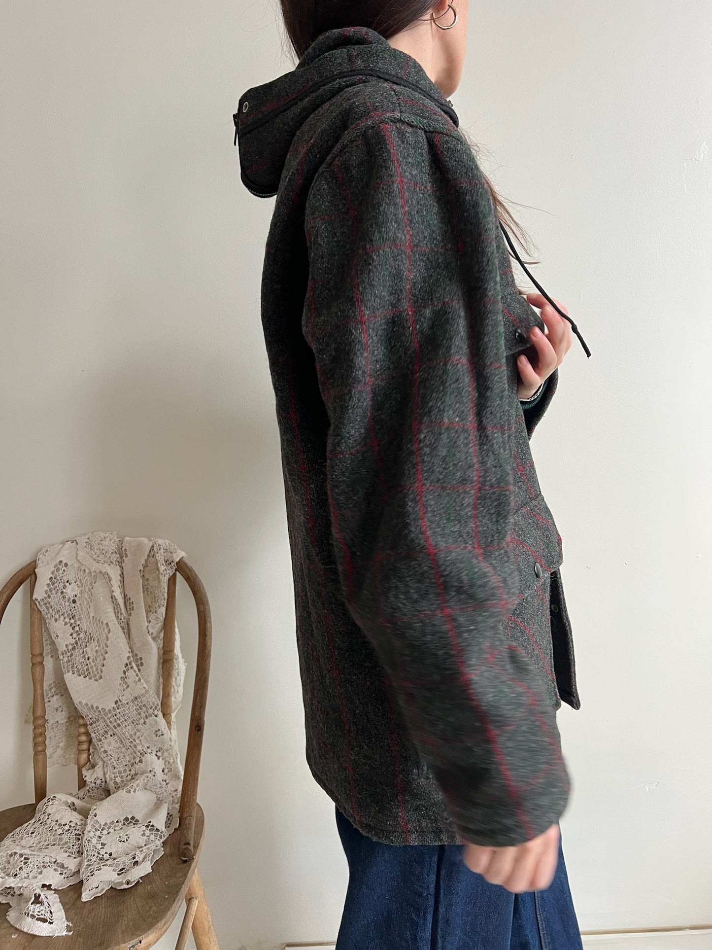 Charcoal Grey Wool Hooded Jacket