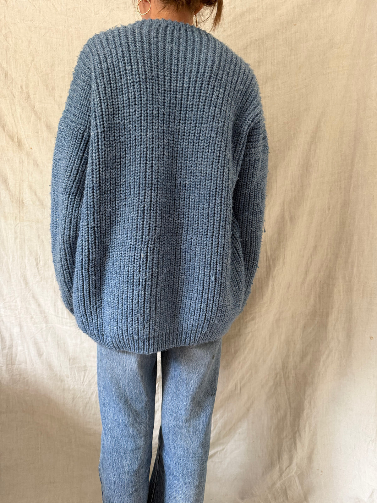 Sky Blue Knit Ribbed Sweater