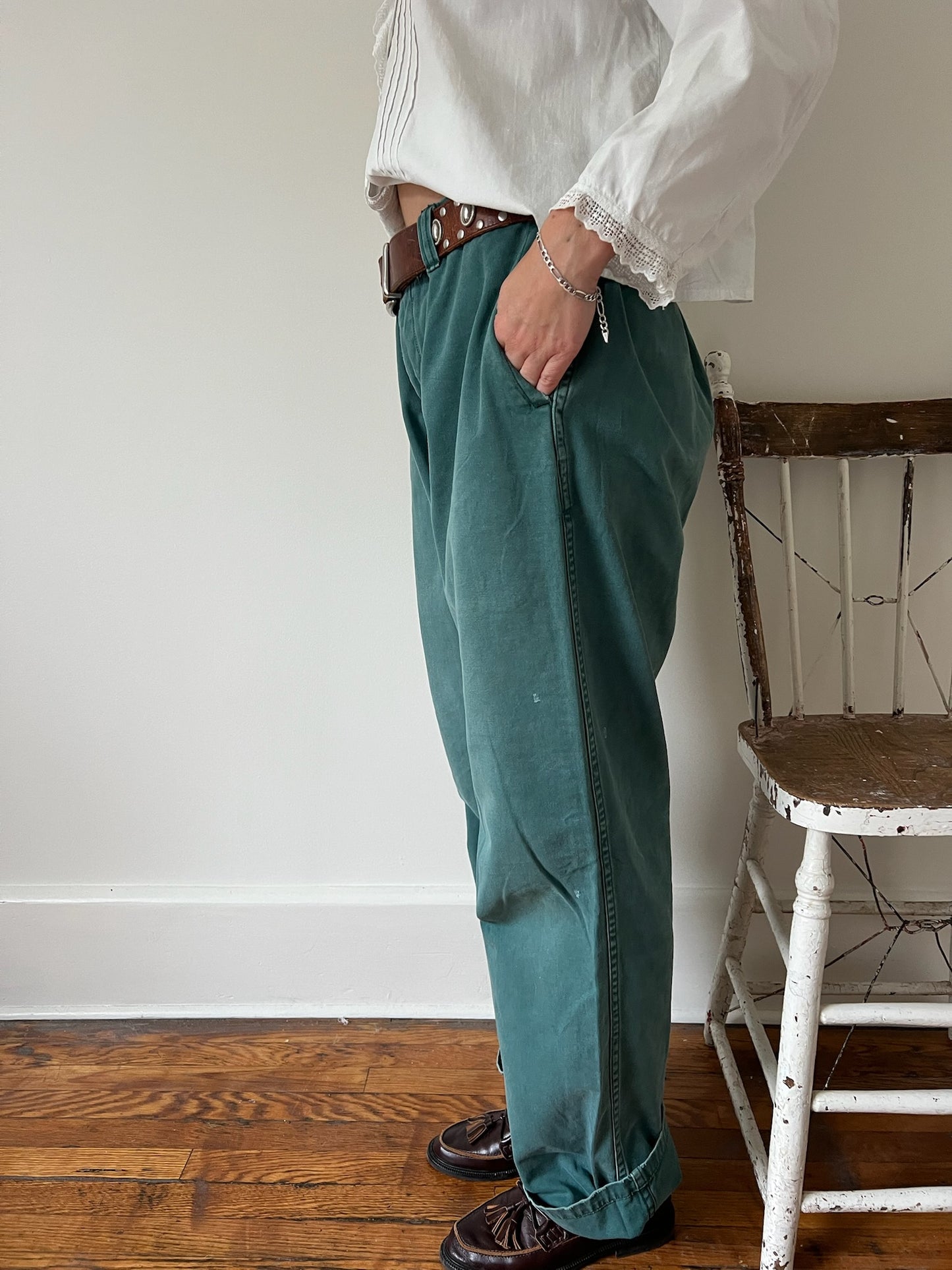 Faded Green Cotton Trouser
