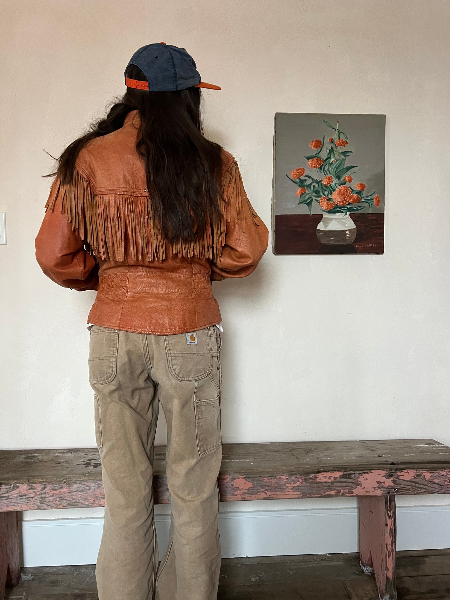 Copper Leather Fringe Jacket