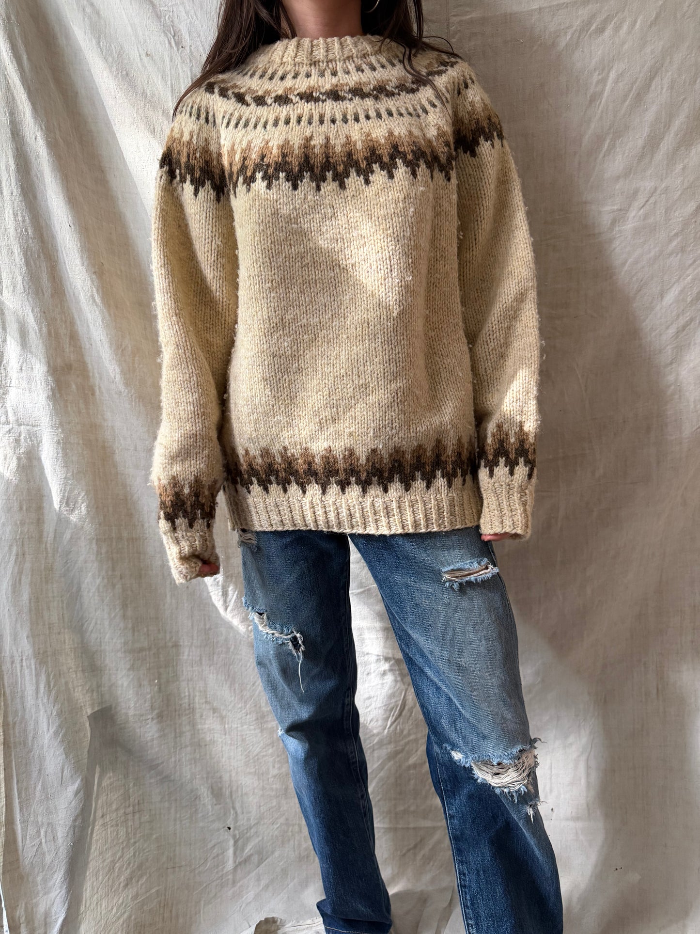 Oatmeal + Brown Patterned Wool Sweater