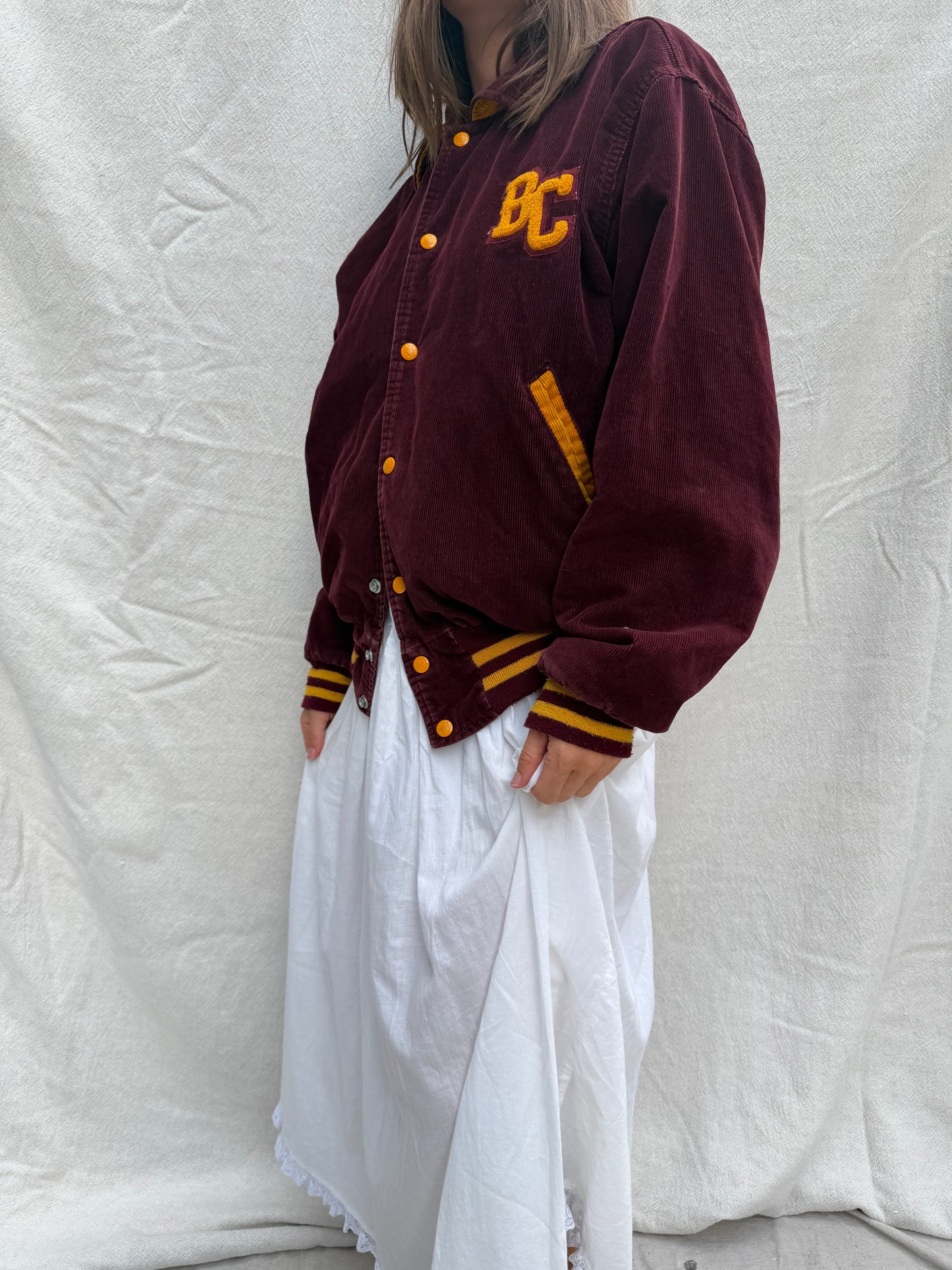 60s Maroon Corduroy Varsity Jacket