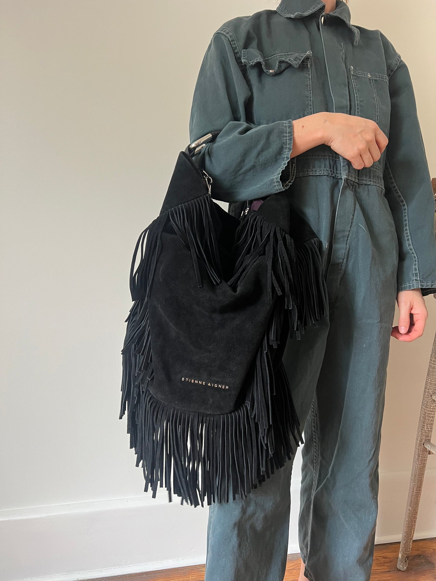 Black Suede Fringe Purse