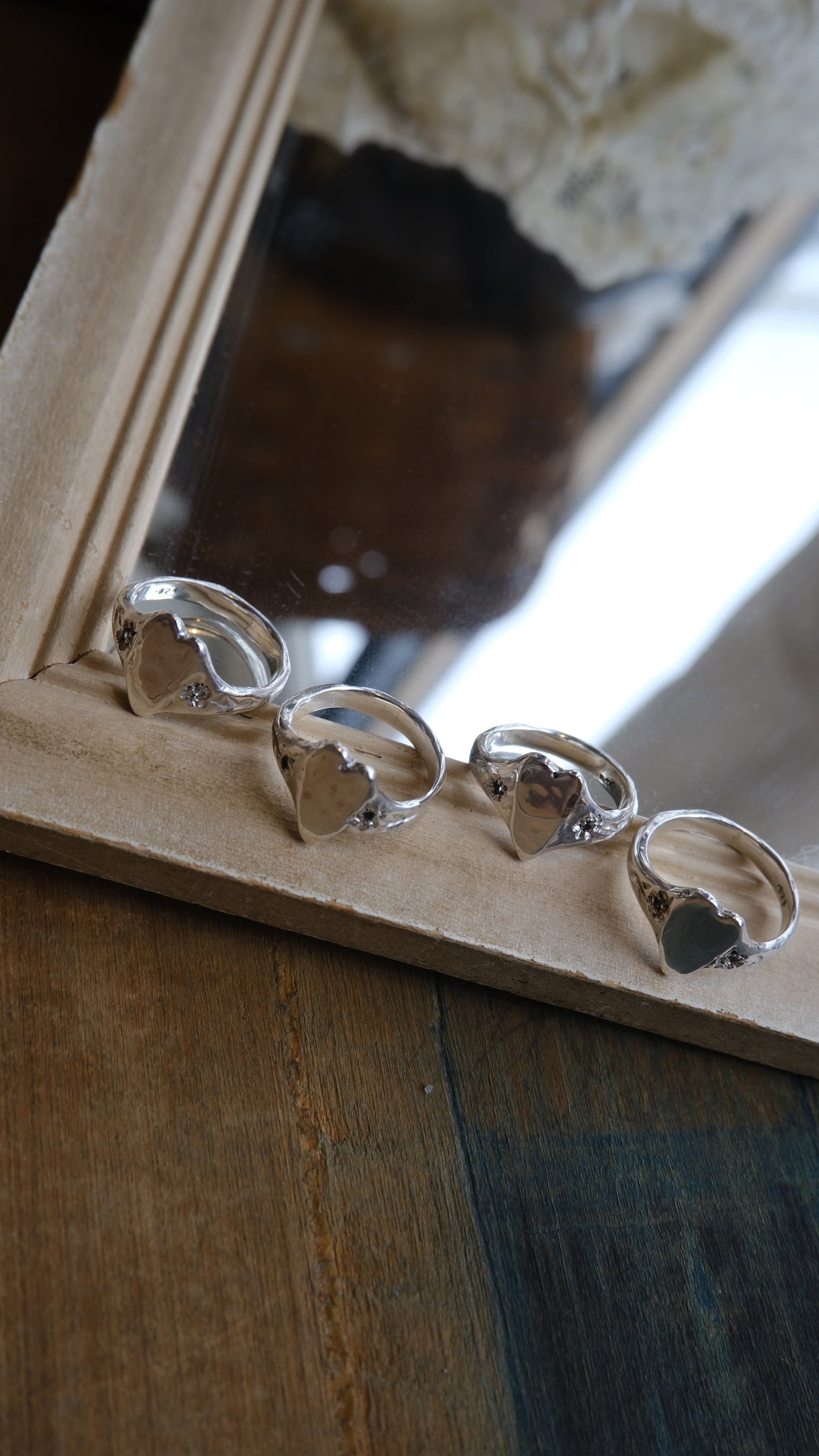 Heart Signet with Engraved Flowers + Sapphires by Rosalind Studio