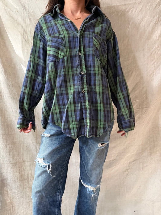 Super Distressed Green + Blue Plaid