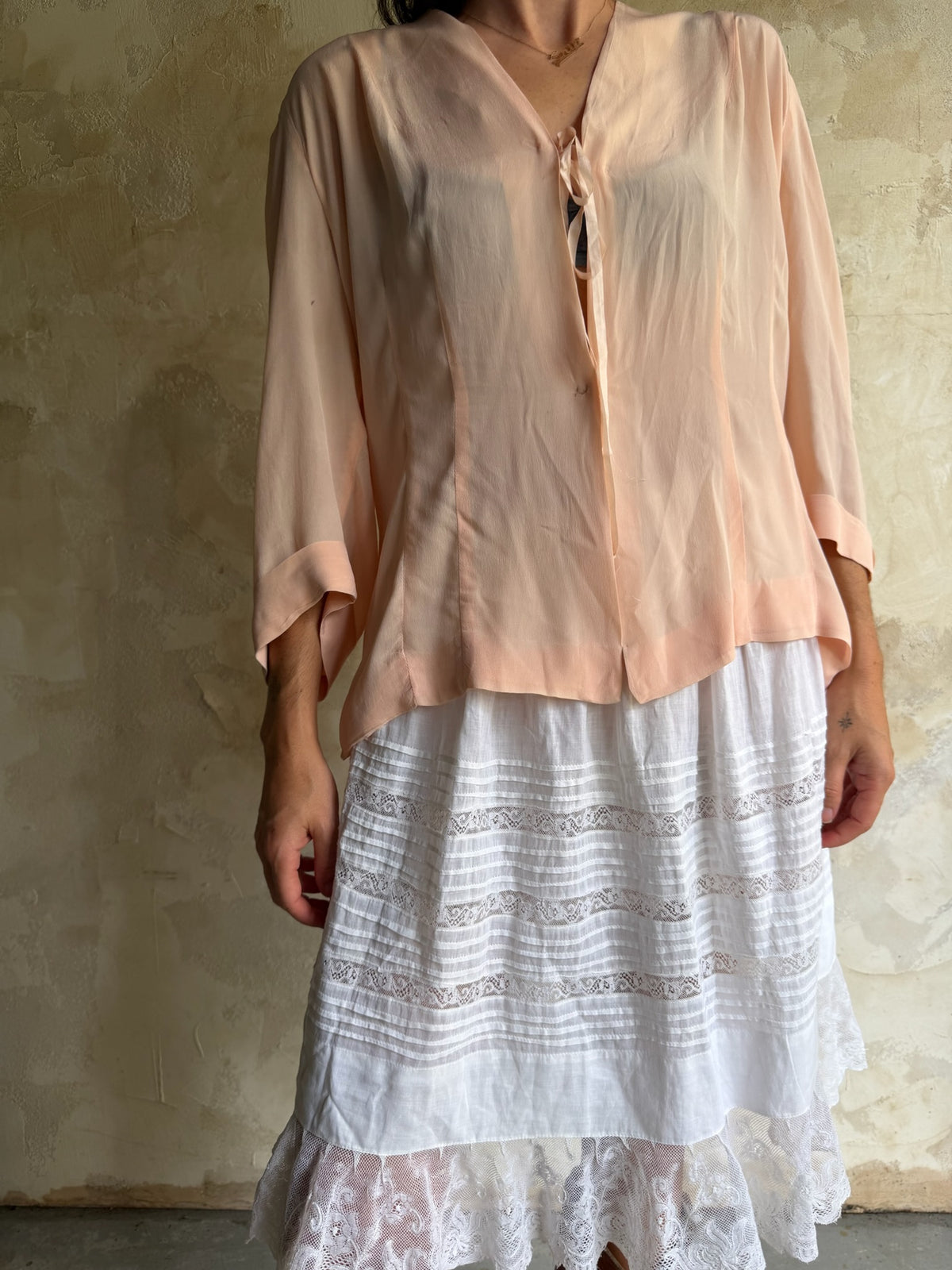 Antique Silk Pale Pink Tie-Up Blouse