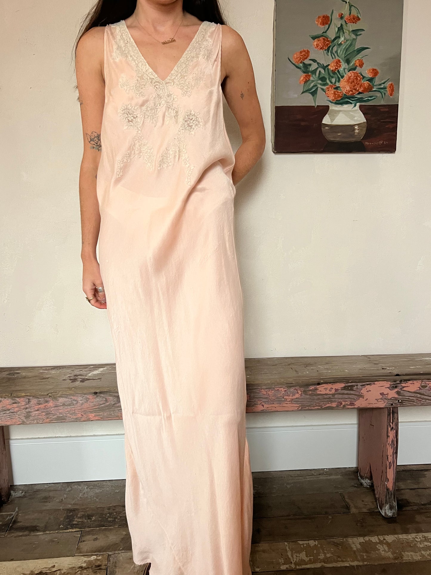 1940s Light Pink Silk Slip Dress