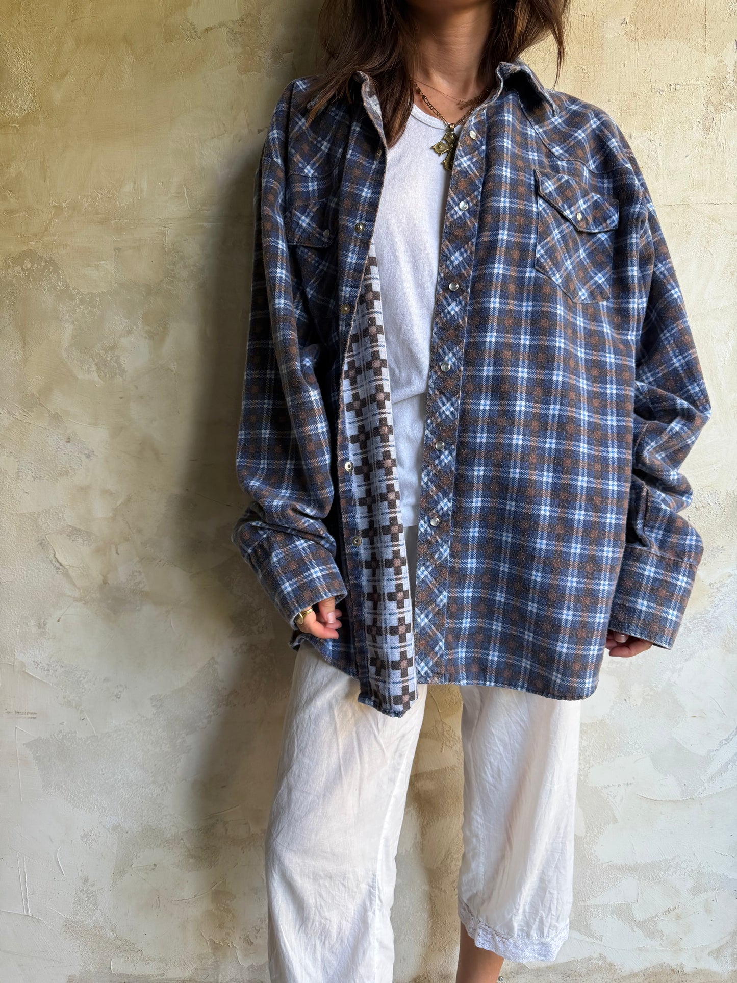 Worn Western Blue + Brown Flannel