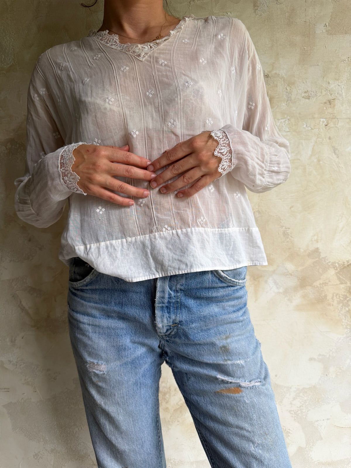 Edwardian White Floral Embroidered Blouse