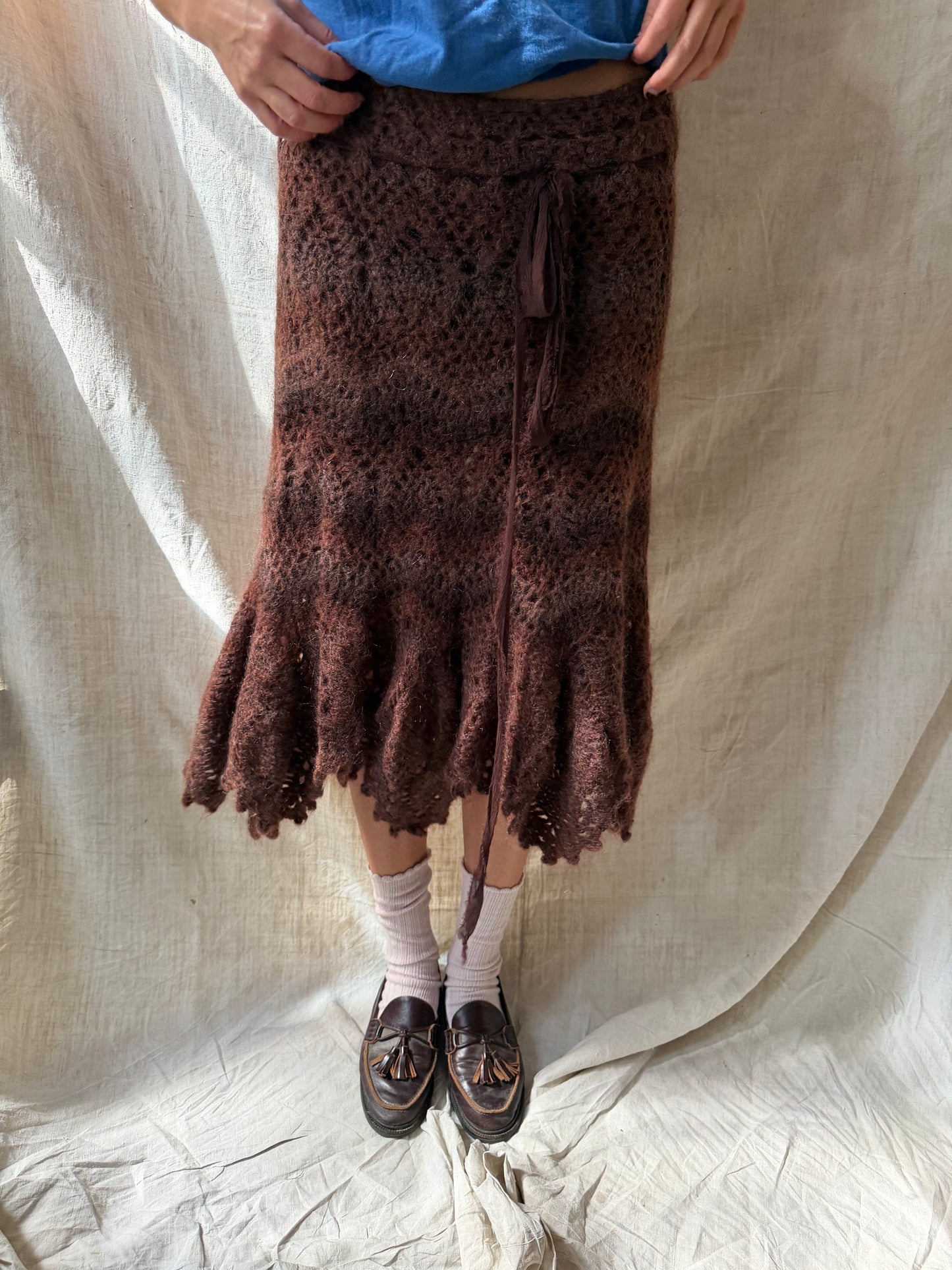 Brown Knit Crochet Skirt