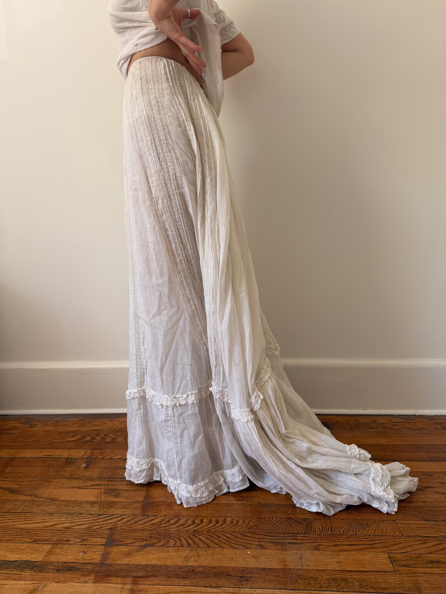 Long Antique Victorian Ruffle Skirt