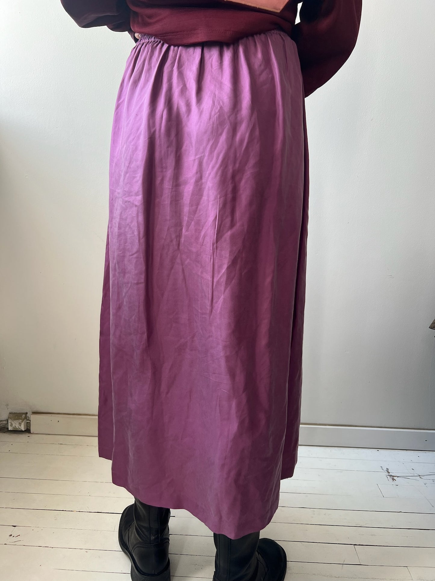 Mauve Purple Silk Pleated Skirt