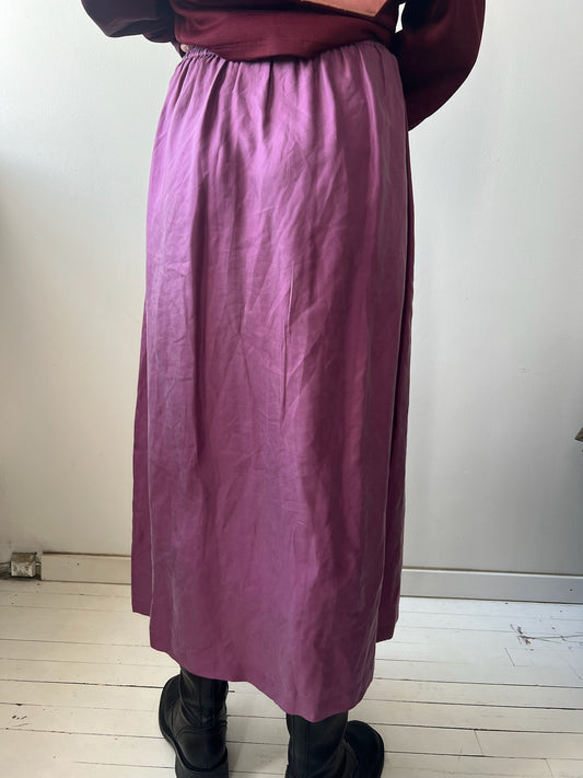 Mauve Purple Silk Pleated Skirt