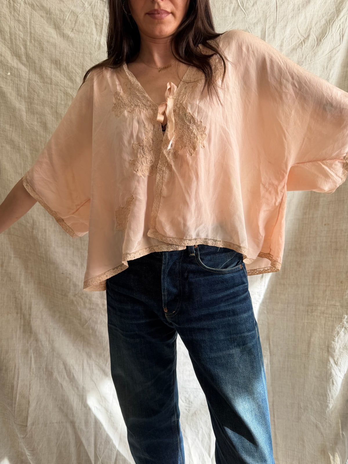 1930s Peach Silk Bed Jacket