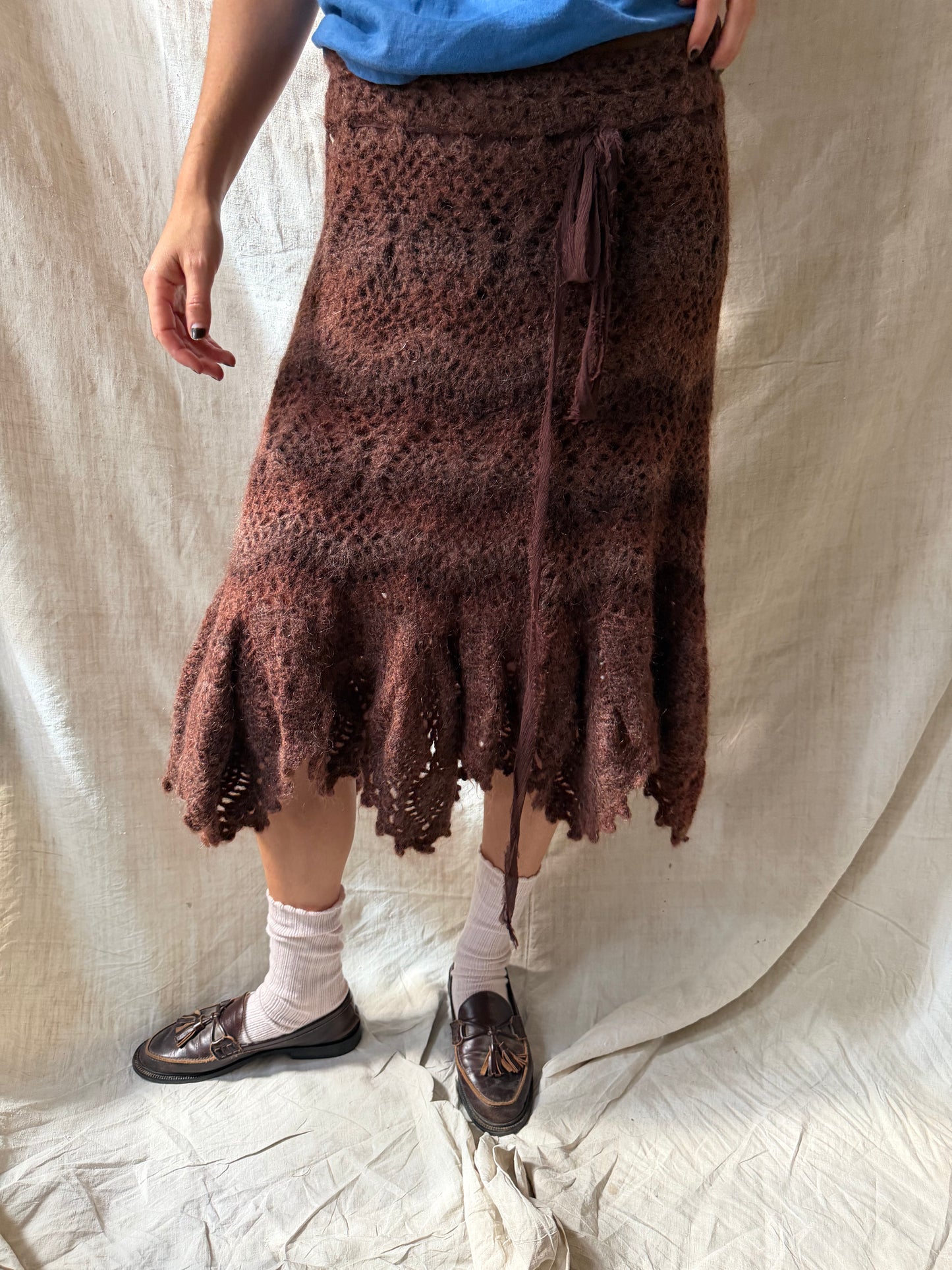 Brown Knit Crochet Skirt